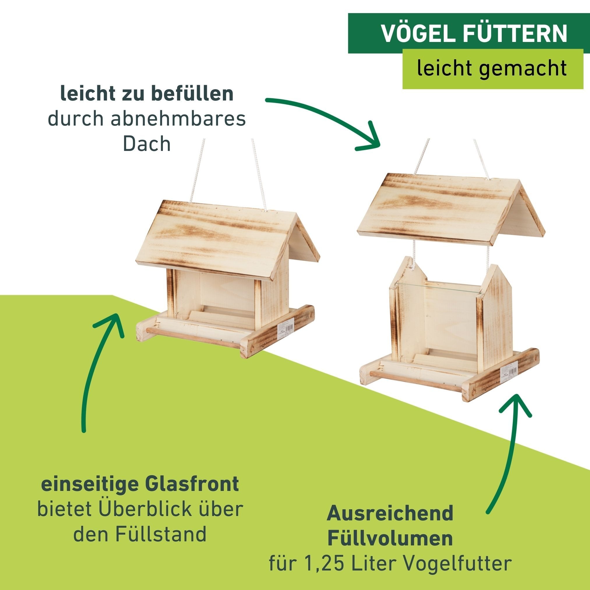 Windhager Vogelhaus »Garden, Vogelfuttersilo aus Fichtenholz« Futterstation inkl. Aufhängung und Sitzstange, Füllvolumen 1,25 Liter