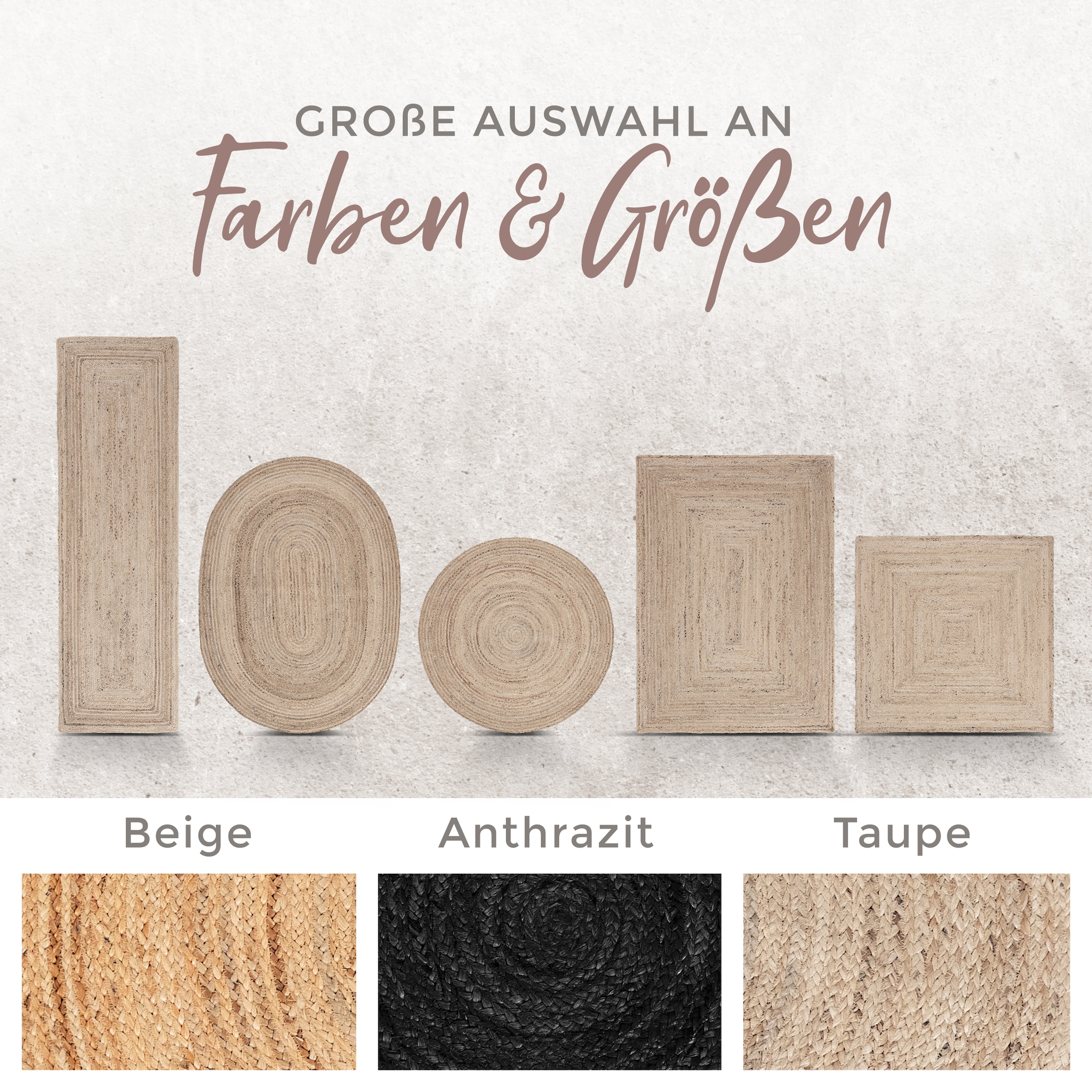 carpetfine Teppich »Nele Juteteppich Naturfaser«, rund, 6 mm Höhe, geflochtener Wendeteppich aus 100%Jute, in rund und oval, viele Größen