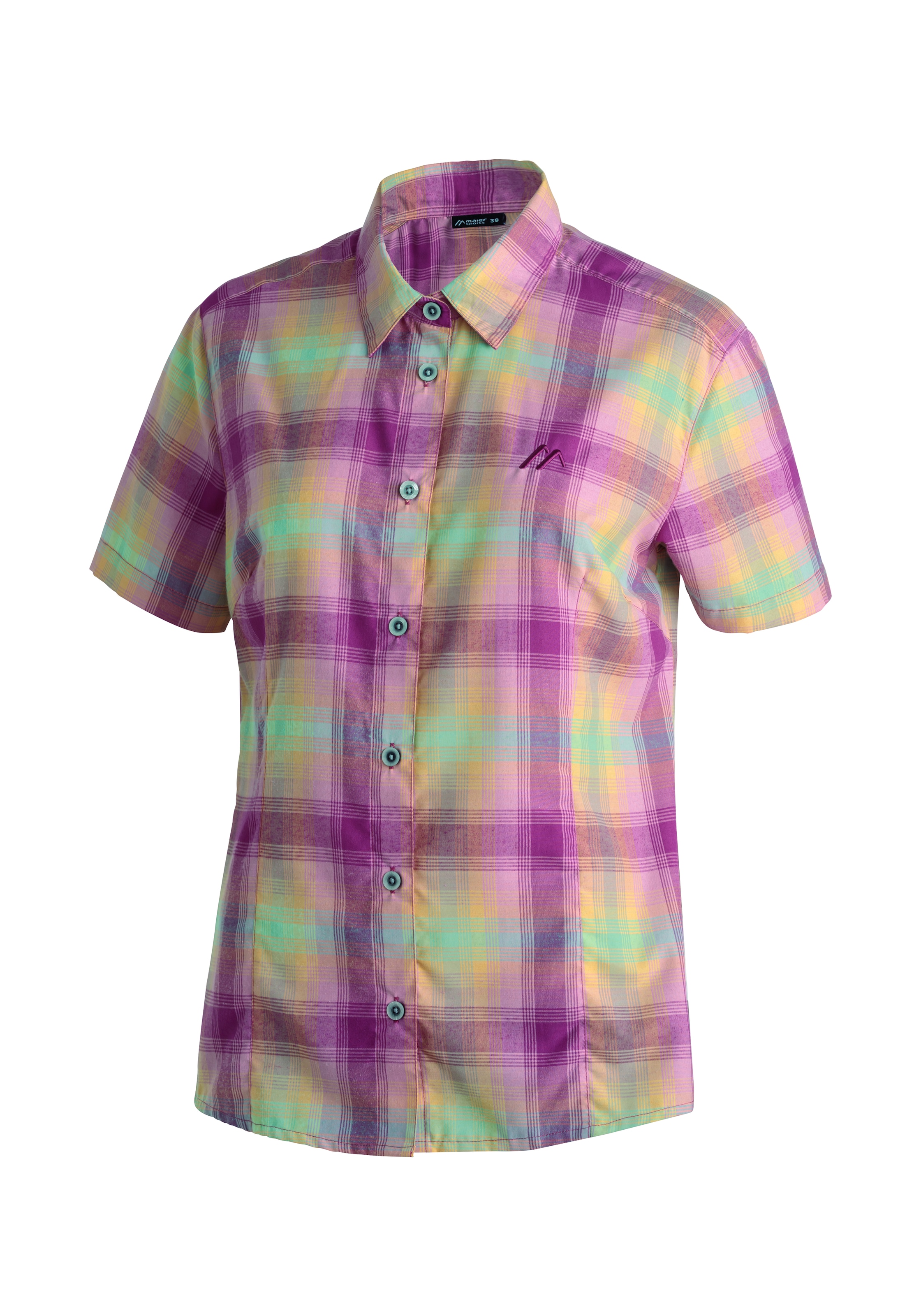 Funktionsbluse MAIER SPORTS "Philina", Damen, Gr. 40, lavendel, 85% Polyester, 15% Viskose, Blusen, Damen Bluse, leichte Kurzarmbluse, Blusen-Shirt, Karobluse, Reg Fit