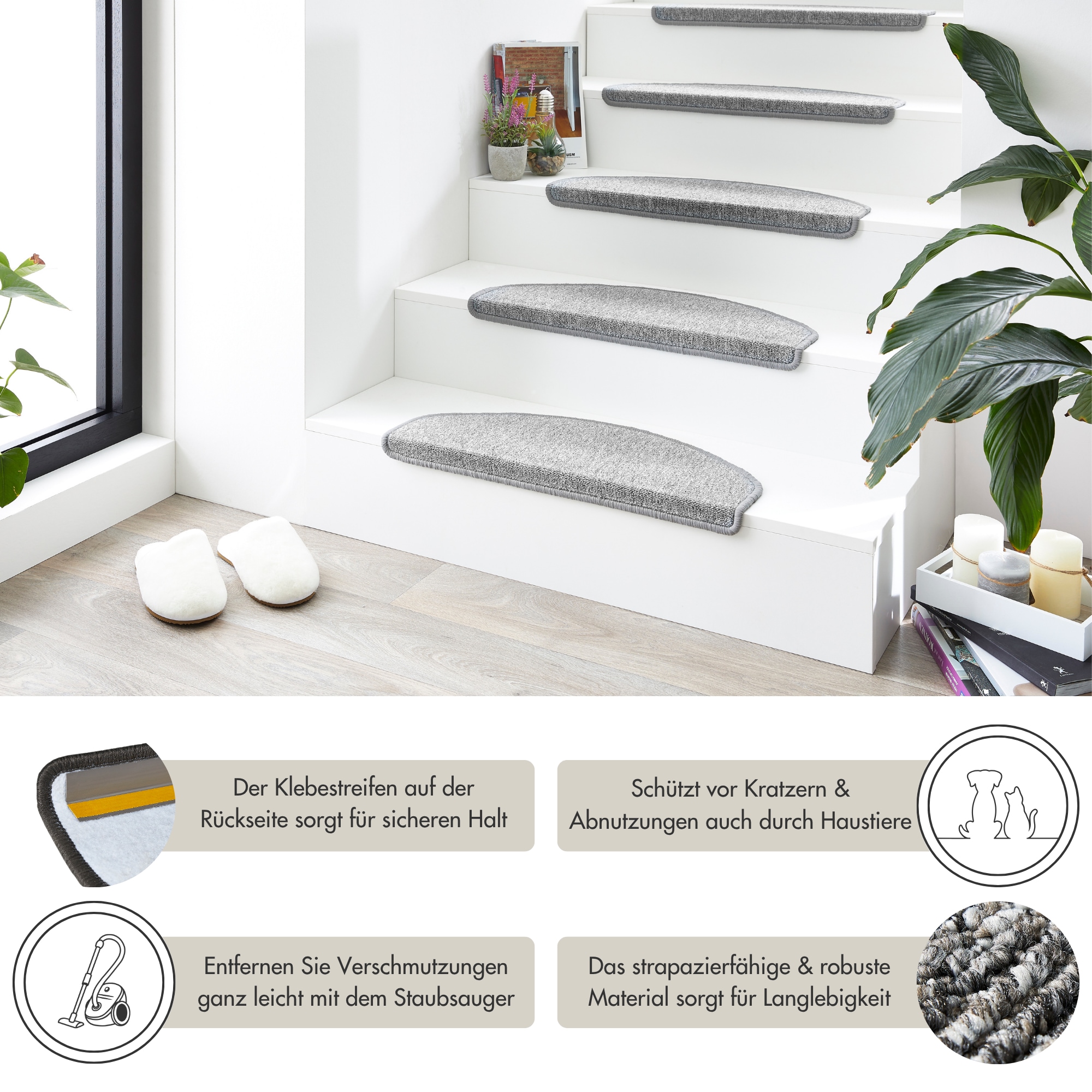 Andiamo Stufenmatte »Rambo, Made in Poland« halbrund 4 mm Höhe melierte Schlinge, selbstklebend, 15 Stück in einem Set