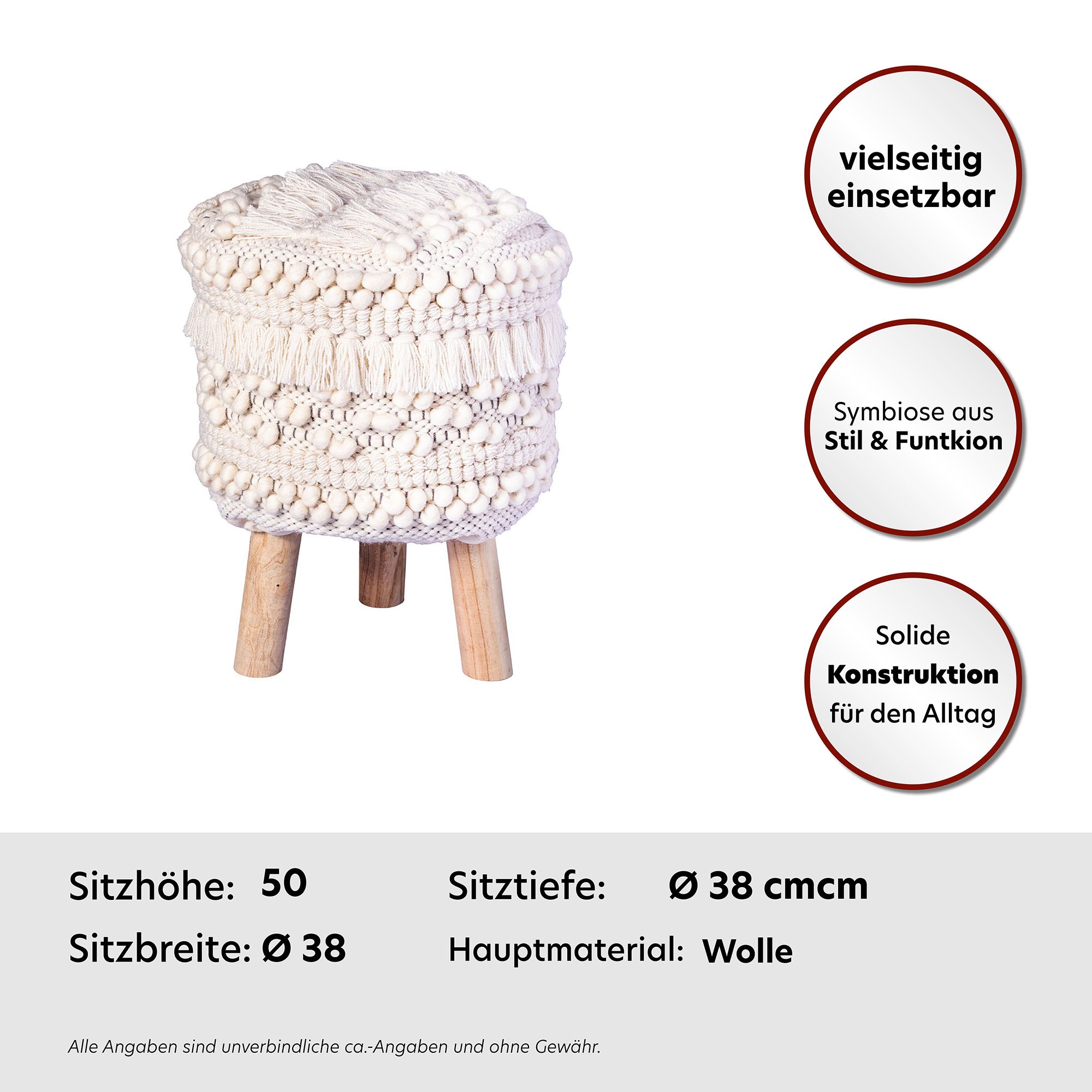 Thumbnail - Kayoom Sitzhocker "Hocker Bohist 325, charaktergebende Strukturen mit Fransen und Quasten" 1 Stk. tlg. handgefertigtes U...