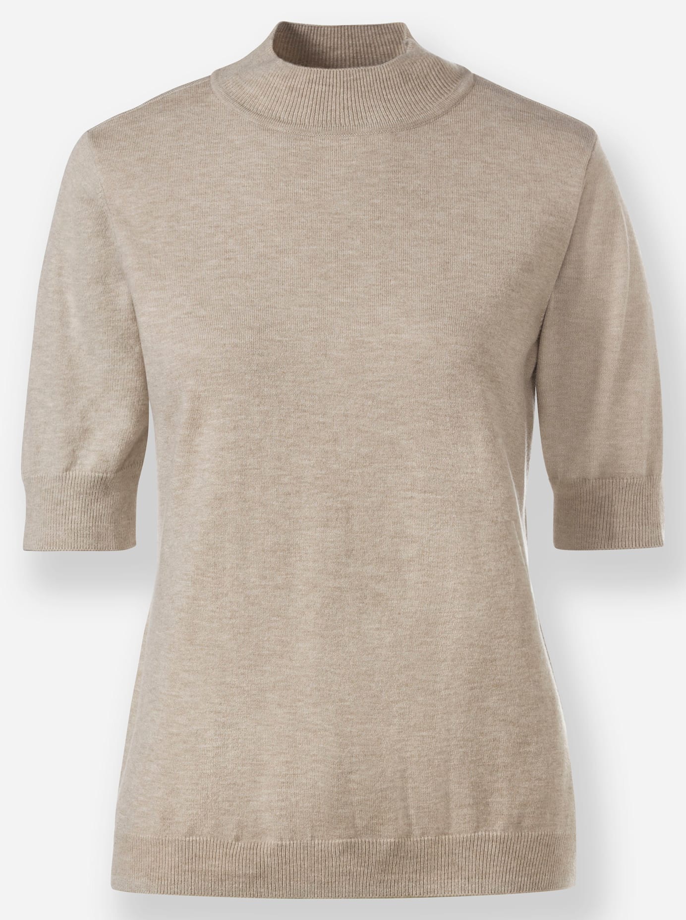 Kurzarmpullover CLASSIC "Pullover", Damen, Gr. 38, beige (sesam, meliert), 50% Modal, 30% Polyamid, 20% Polyester, unifarben, Pullover 2