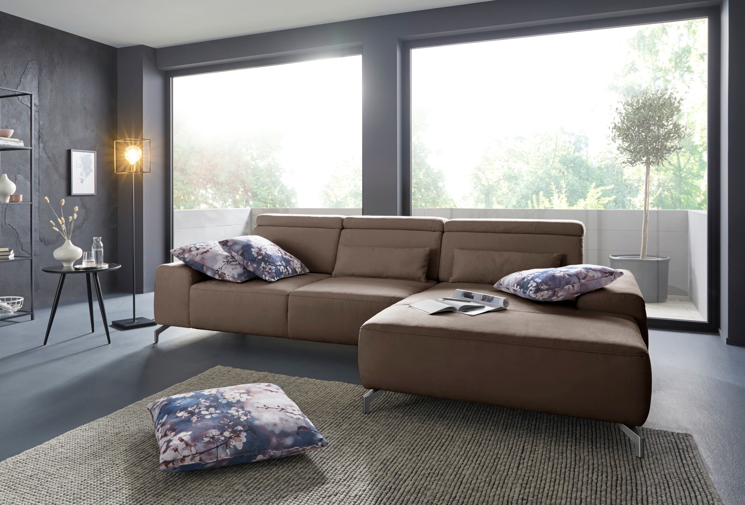 Ecksofa SIT & MORE "Gizeh L-Form", braun (chocco), B:289cm T:178cm, Sofas, Ecksofa, Fußhöhe 12 cm, inklusive Sitztiefenverstellung und Kopfteilverstellung 3