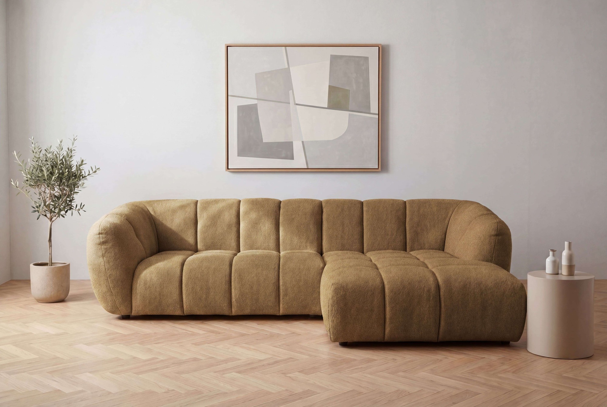 OTTO home Ecksofa »Gerron, Struktur-Chenille-Stoff mit Mélange-Effekt« Breite 271 cm, L-Form, vertikale Steppung, organische Rundungen