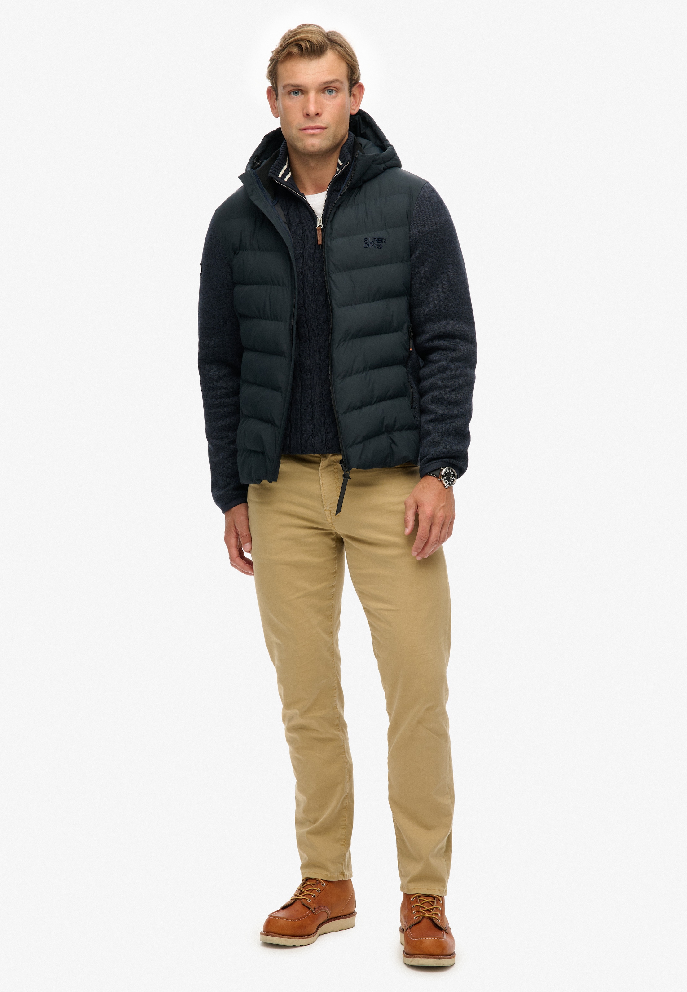 Superdry Steppjacke »HOODED STORM KNIT HYBRID JKT«, mit Kapuze