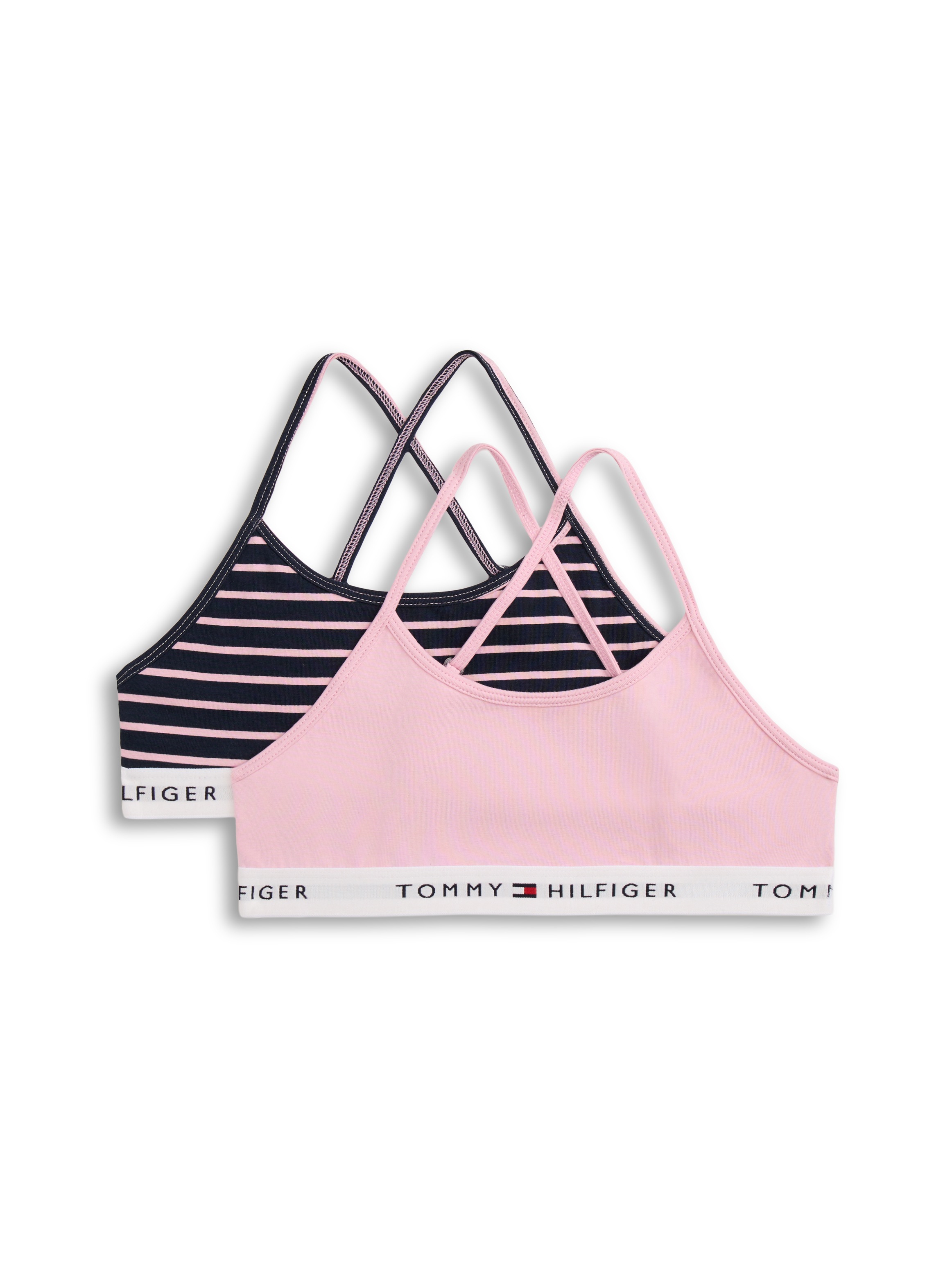 Damen Bralette "2PK STRAPPY BRALETTE PRINT", TOMMY HILFIGER UNDERWEAR, Gr. 164bonita pink, breton stripe, Jersey, Obermaterial: 95% Baumwolle, 5%