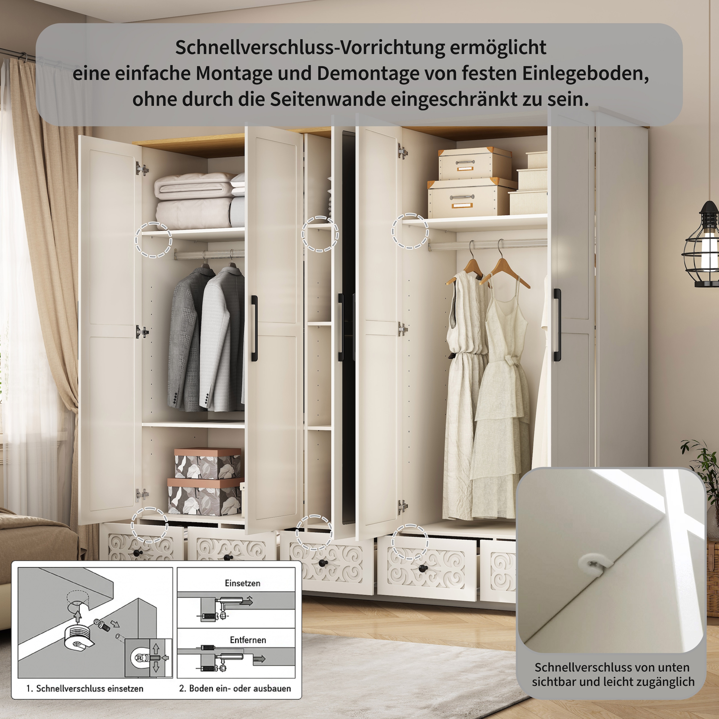 OTTO home Kleiderschrank »EZZON-KS« Landhaus Design Schlafzimmerschrank mit Verzierungen und Spiegel
