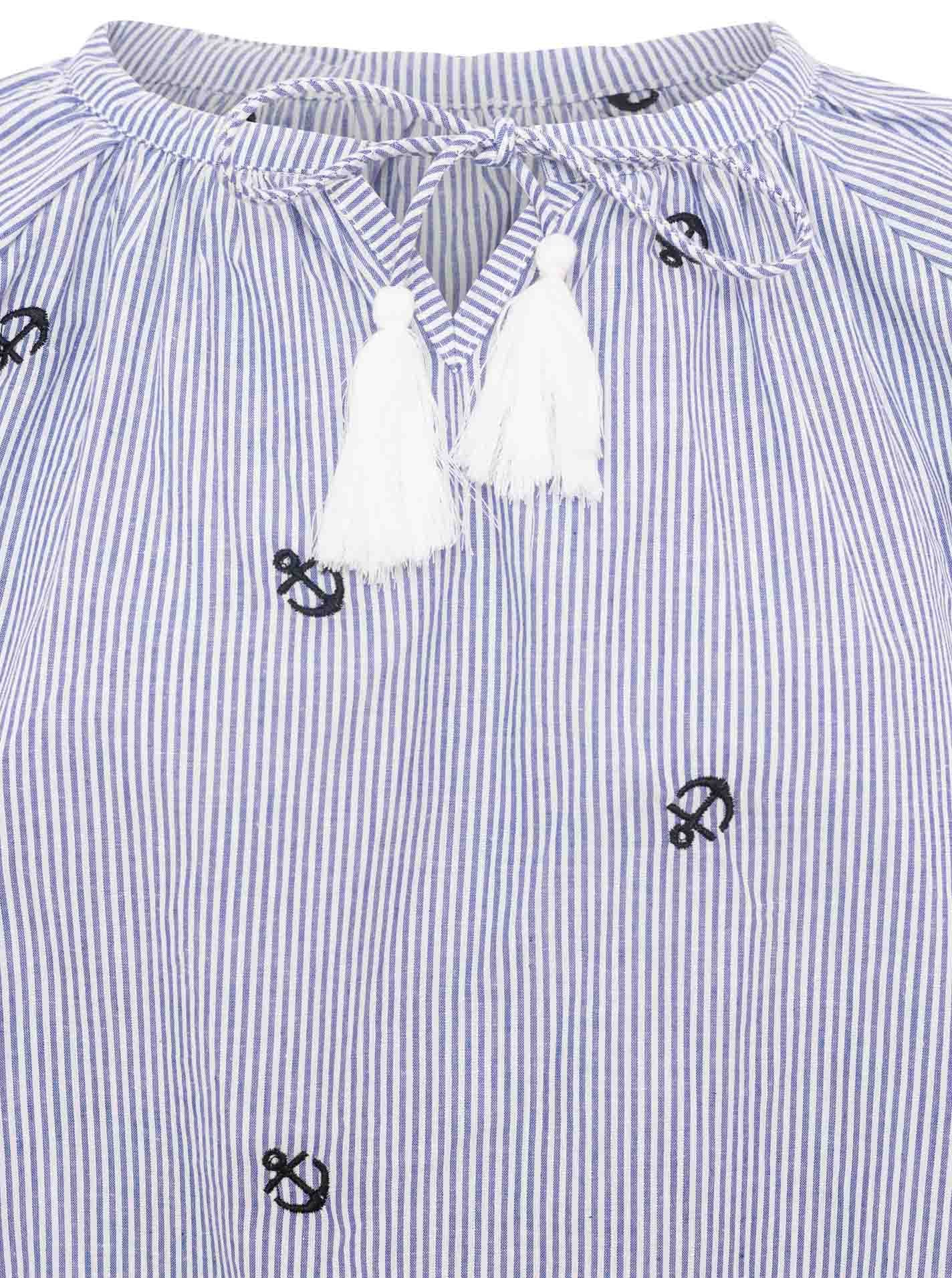 Zwillingsherz Kurzarmbluse »"Stripe & Stitch"« Kurzarm, mit Stickerei, Tunnelzug und Tasseln