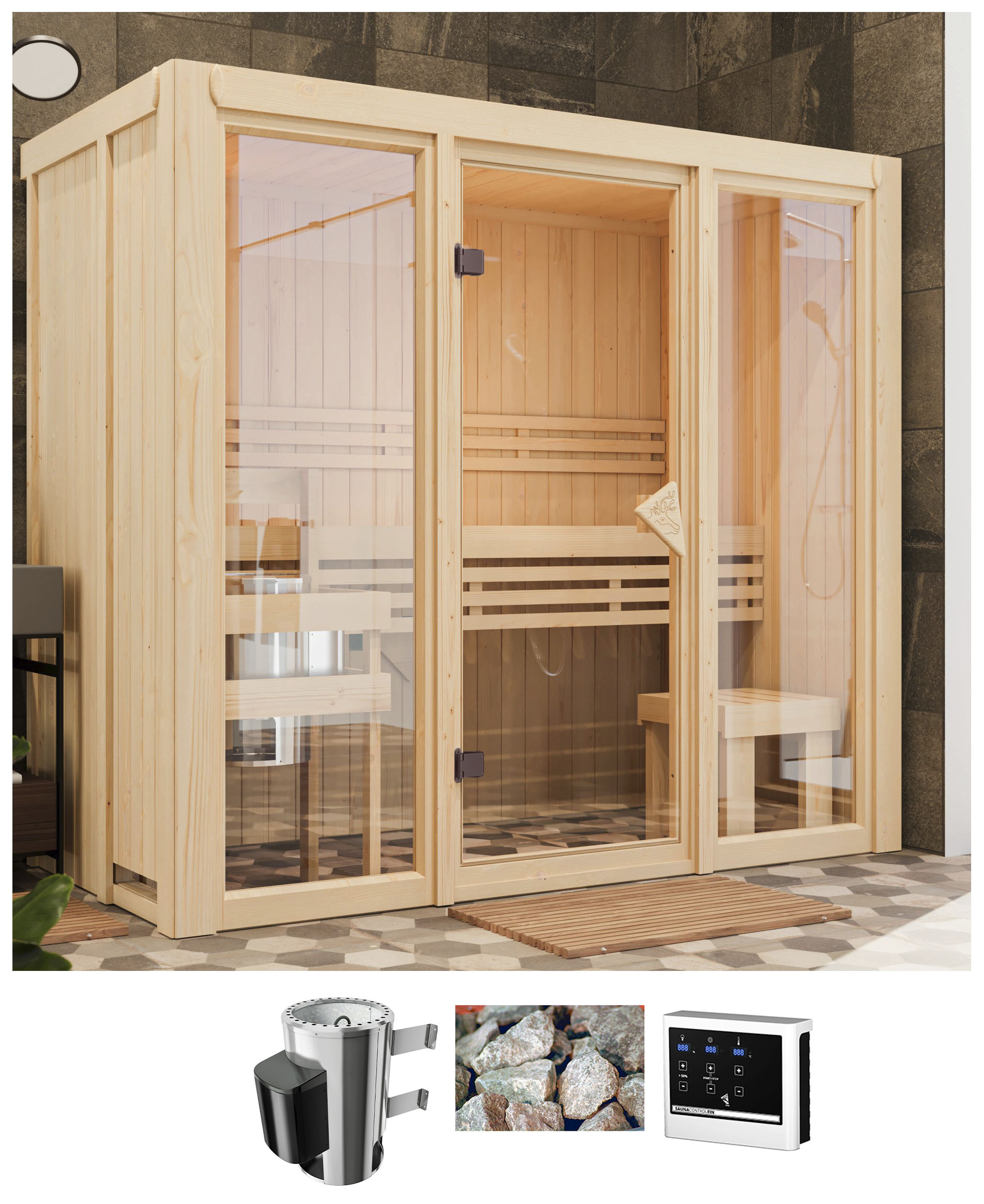 Karibu Sauna "Alani 2" Ofen 3,6 kW externe Strg.easy