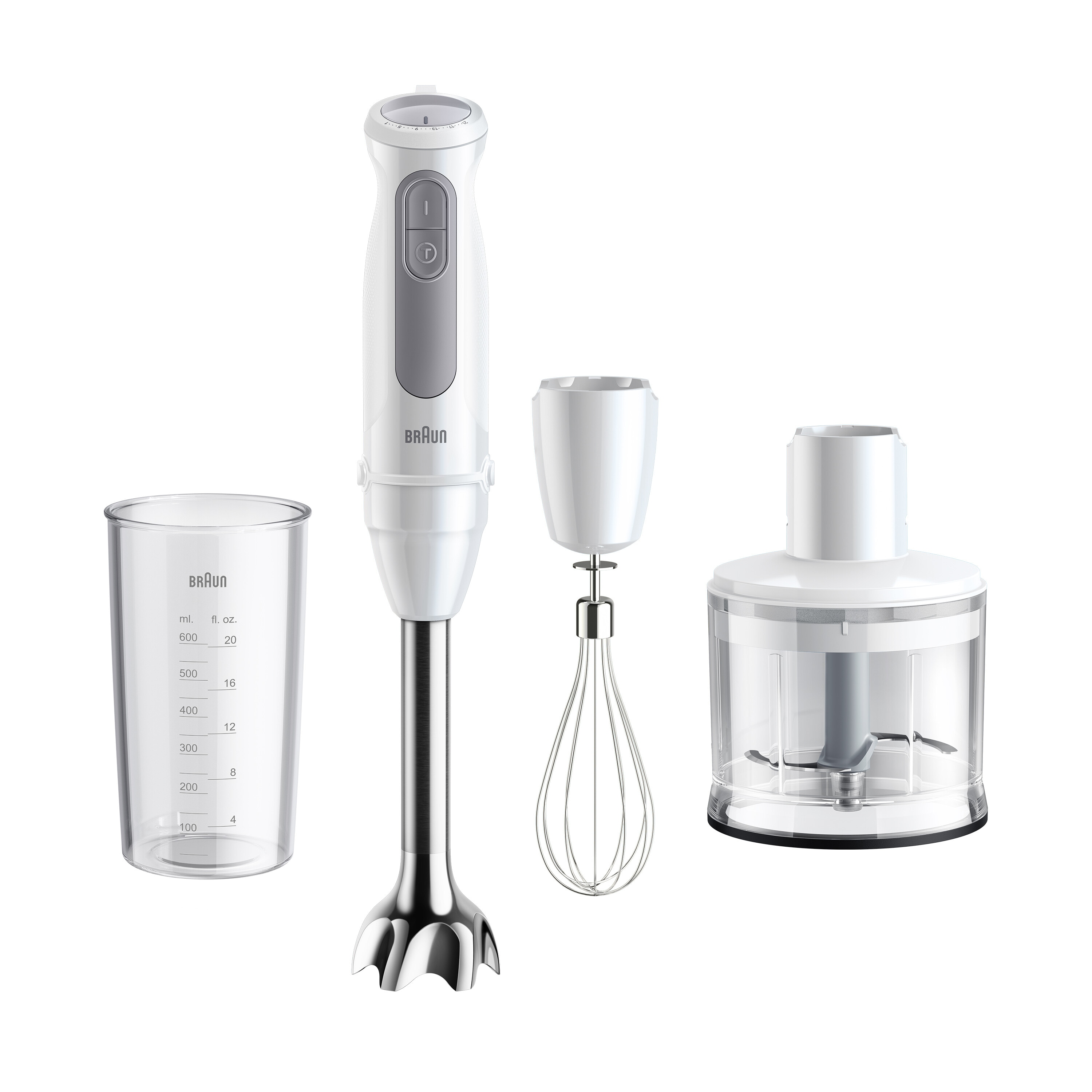 Braun Stabmixer "MultiQuick 5 MQ 50236 M - 1000 W, 21 Geschwindigkeiten, Schneebesen" 1000 W Spritzschutz, 500 ml Zerkleinerer, Mahlklinge, spülmaschinenfest