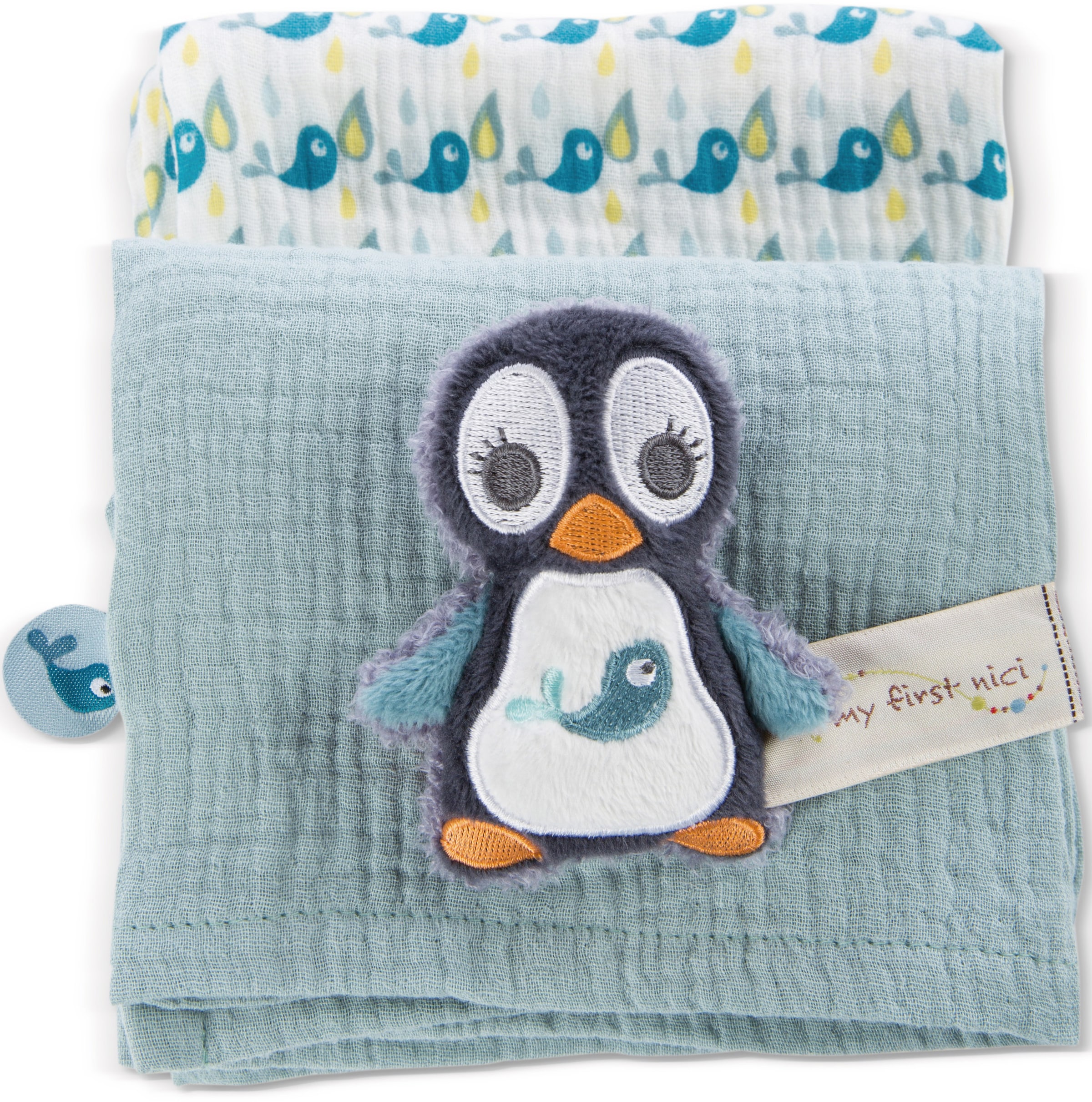 Nici Stoffwindeln »My first NICI, Mulltuch 2er Set mit Greifling Pinguin Watschili«