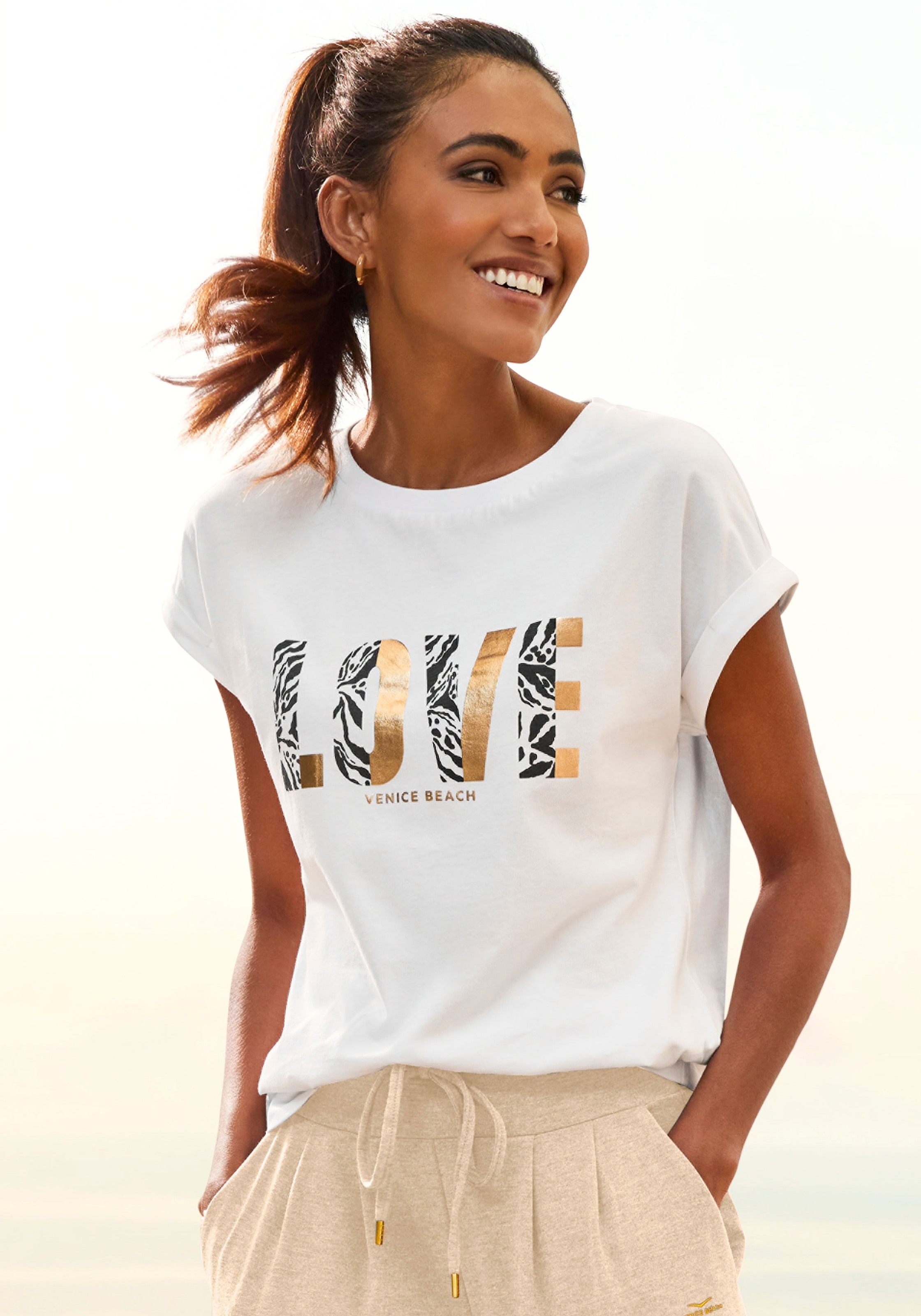 Venice Beach Kurzarmshirt, mit Frontprint, T-Shirt aus Baumwolle, lockere P günstig online kaufen
