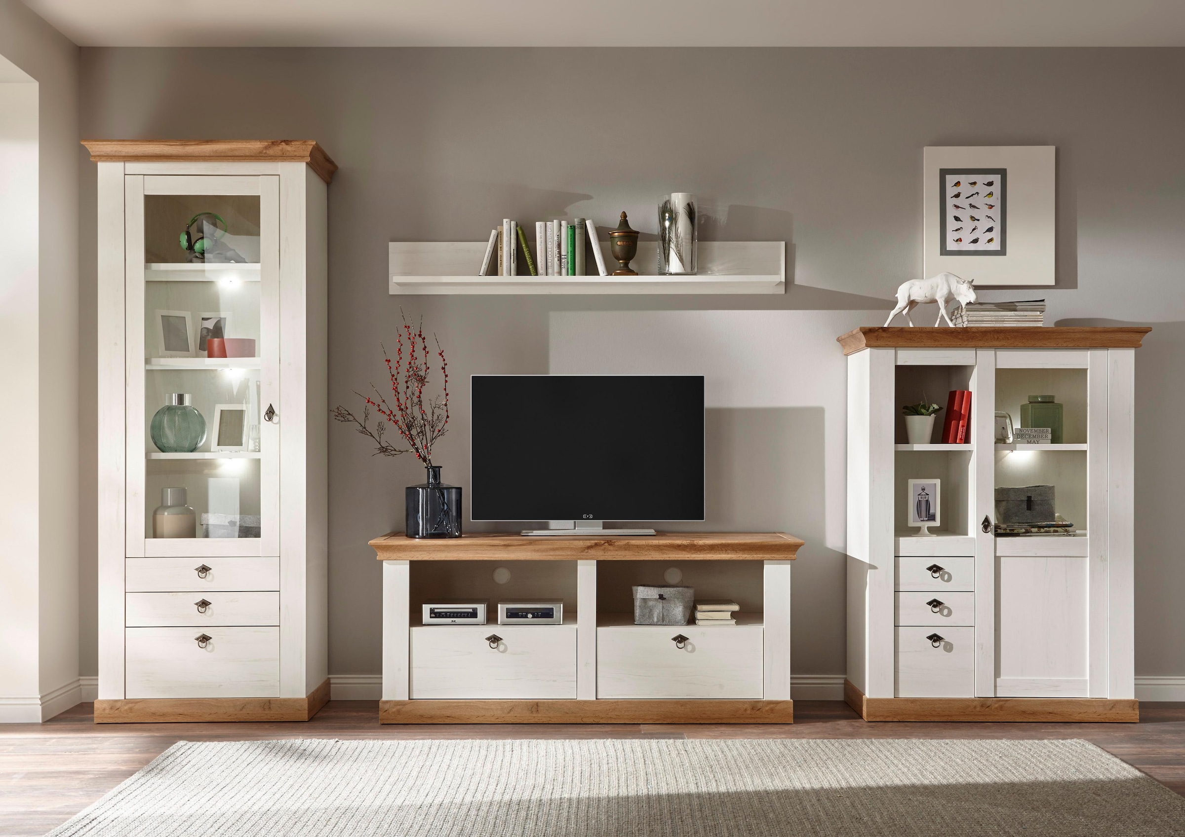 Home affaire Wohnwand "Cremona, Anbauwand im Landhausstil, Komplettset, Wohnzimmer-Set"