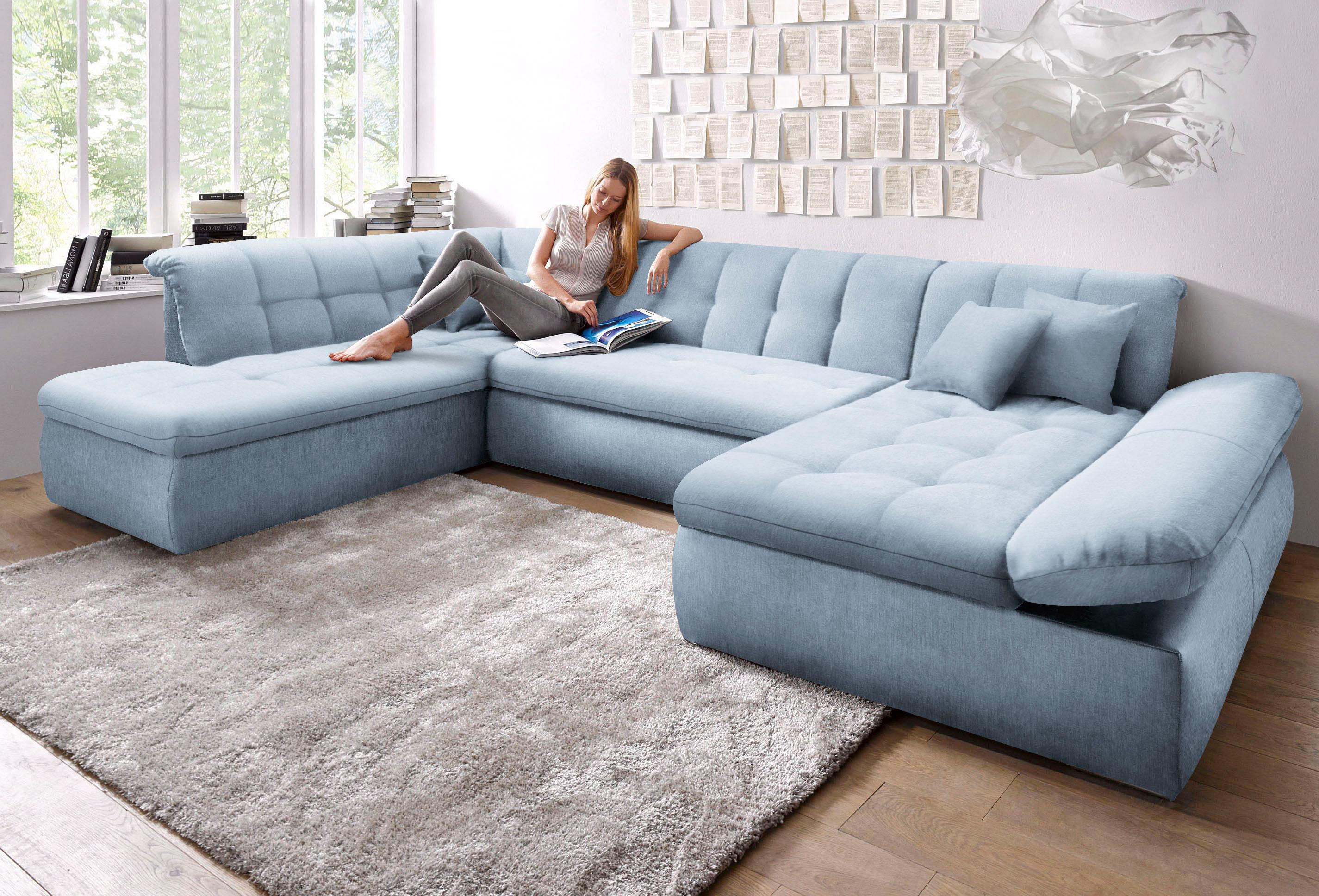 DOMO collection Wohnlandschaft "NMORIC im XXL-Format, 353x216x80 cm, inkl. Zierkissen U-Form" wahlweise mit Bettfunktion und Armlehnenverstellung