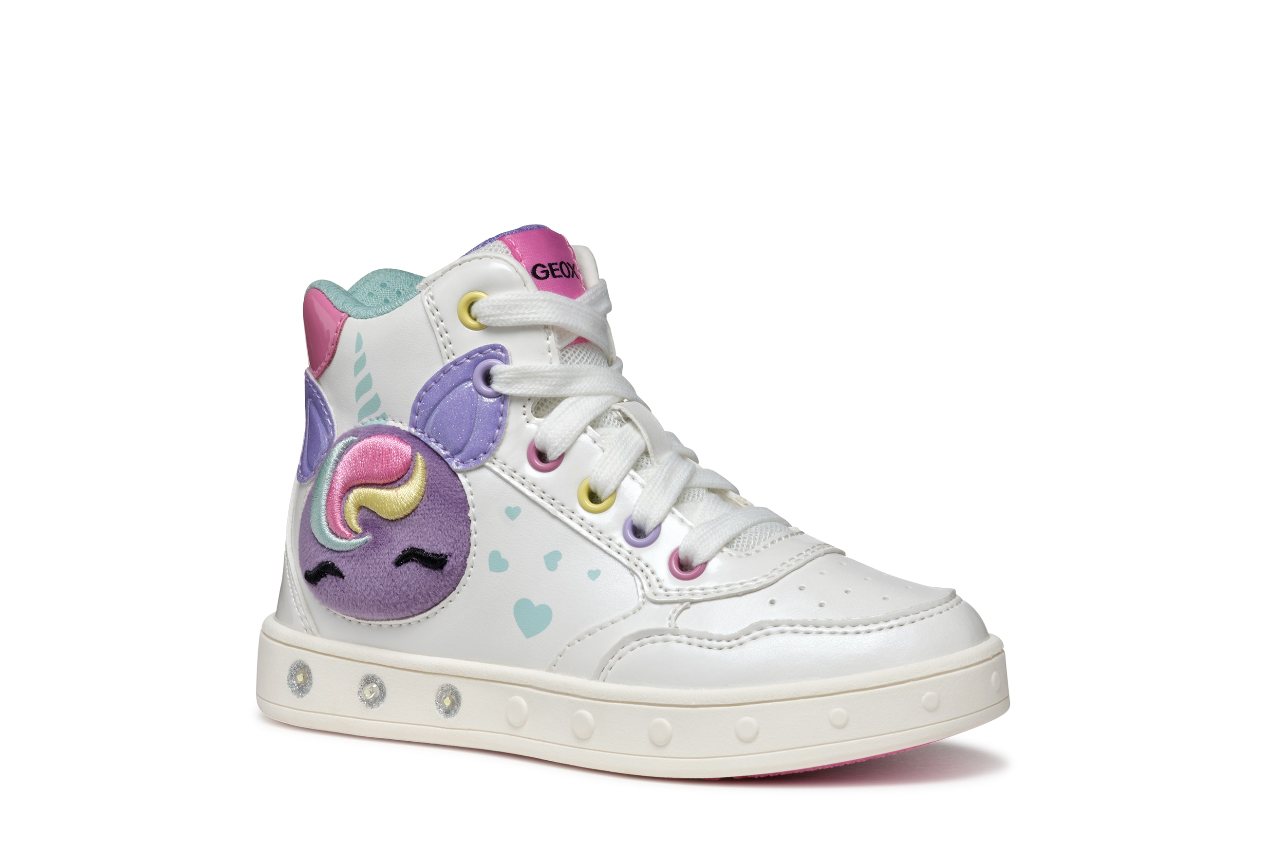 Geox Sneaker "J SKYLIN GIRL Blinkschuh" Schnürboots, Blinkschuh mit Glitzer und Blinkfunktion