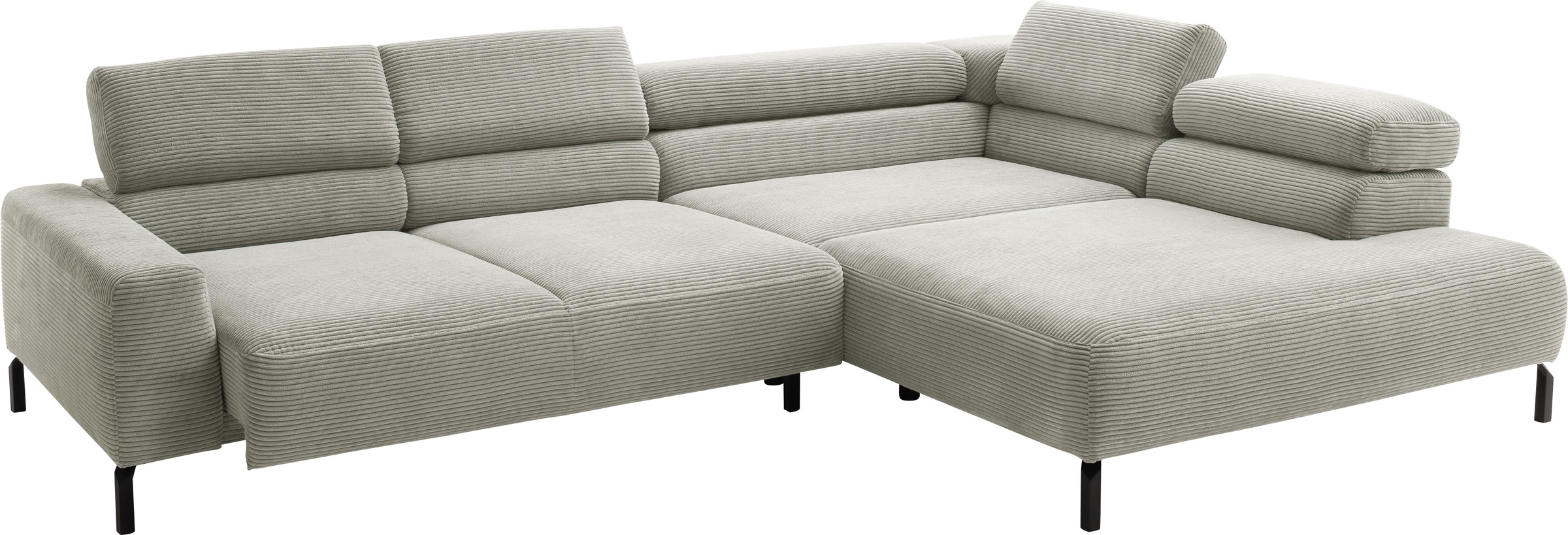 Places of Style Ecksofa »Antonelli, L-Form, inkl. Kopfteilverstellung, Breite 312 cm«, mit elektrischer Sitztiefenverstellung, in Cord, stone