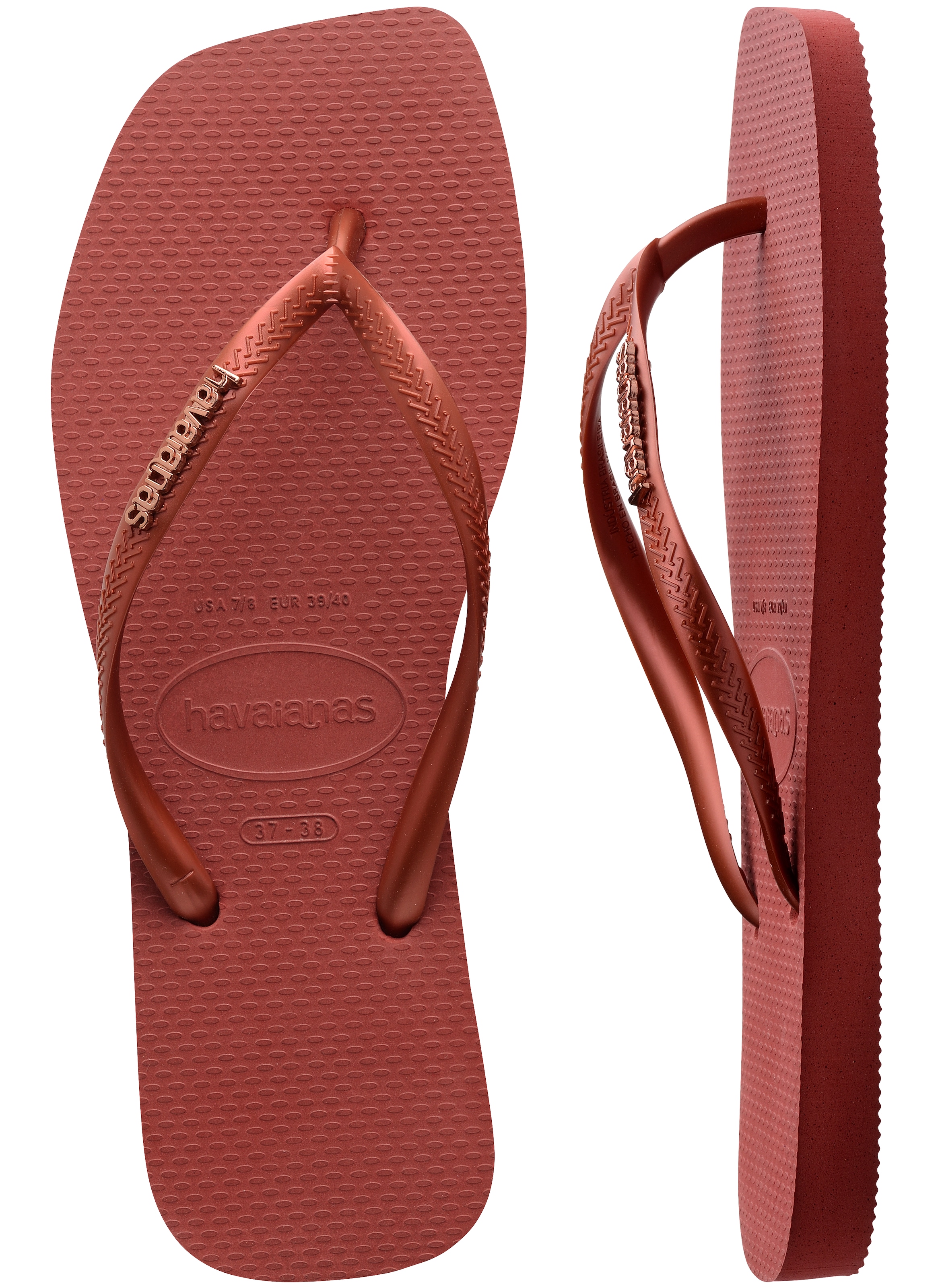 Havaianas Zehentrenner »SQUARE LOGO METALLIC«, Sommerschuh, Schlappen, Poolsildes mit Metallic-Riemchen