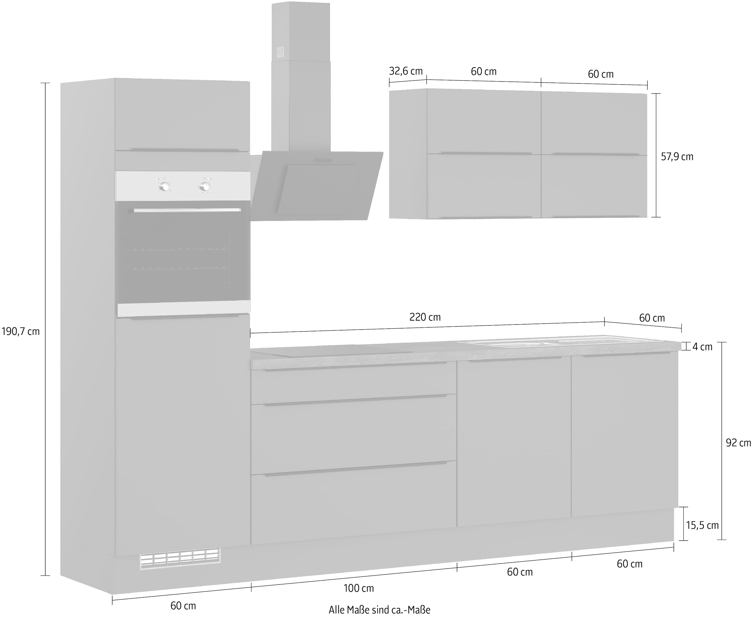 IMPULS KÜCHEN Küche »"Toledo", Ausrichtung wählbar, Schubkästen mit Soft-Close,«, vormontiert, mit E-Geräten, Breite 280 cm