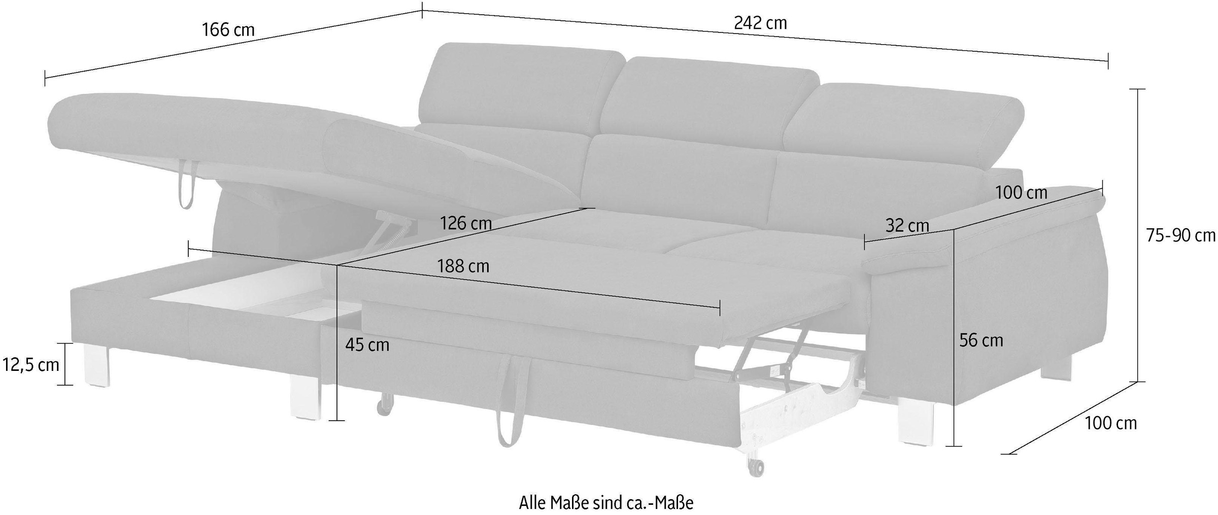 COTTA Polstergarnitur »Komaris«, (Set), bestehend aus Ecksofa und Hocker, mit Kopfteilverstellung