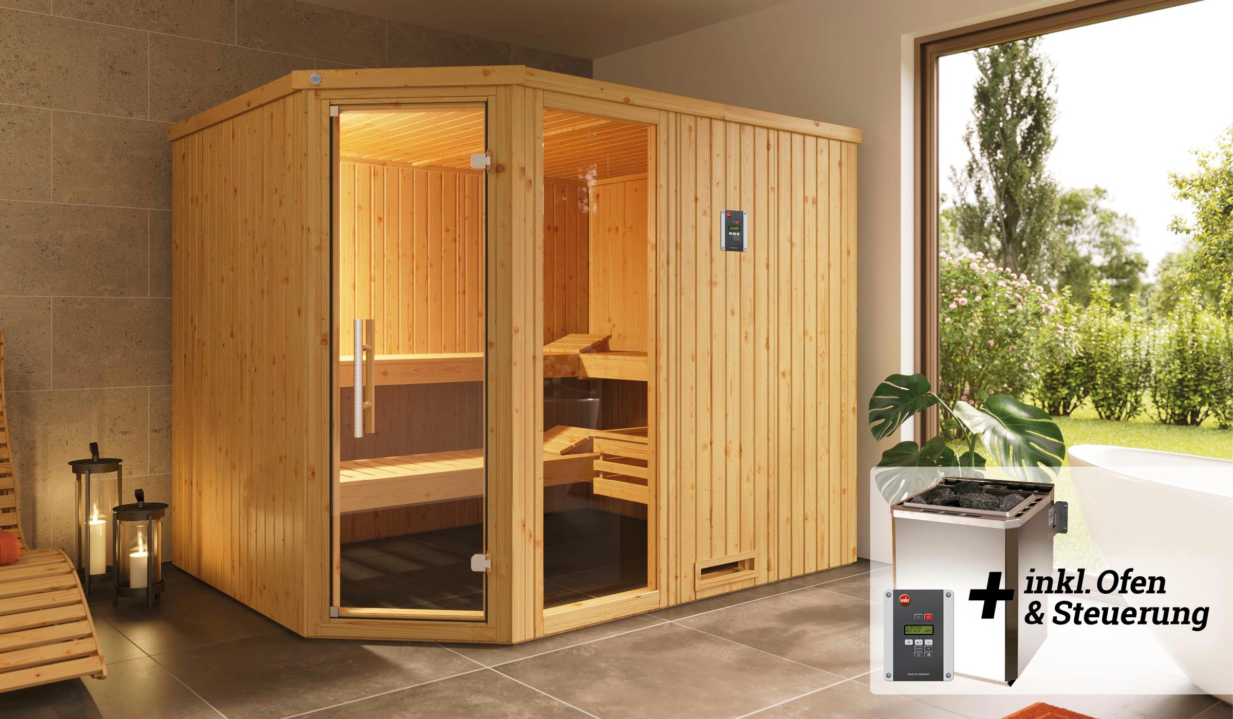 weka Sauna »Varberg«, 7,5 kW Bio-Ofen mit digitaler Steuerung