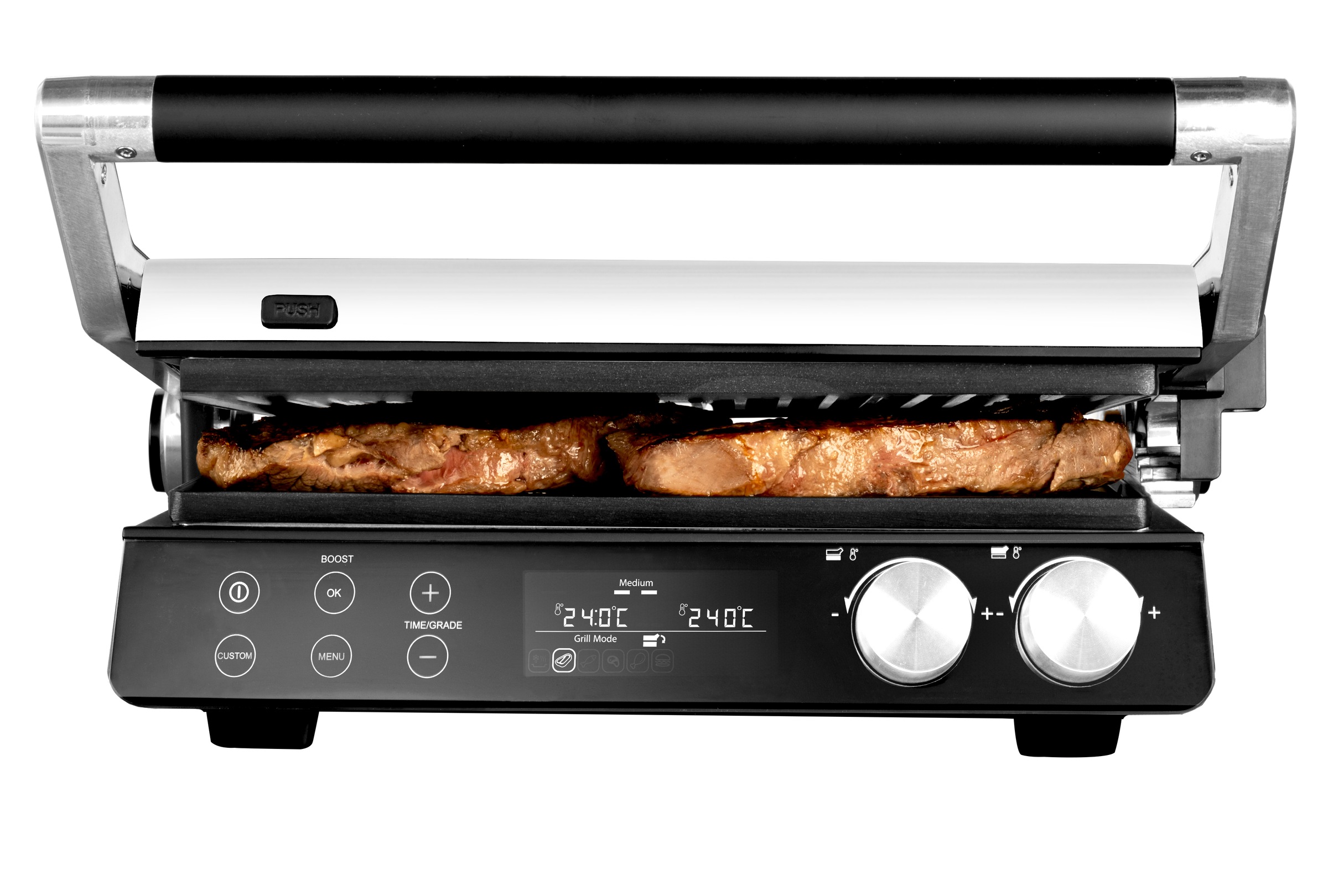 Kontaktgrill GASTROBACK "Gourmet Multigrill BBQ Pro Smart", schwarz, Kontaktgrill_Standgrill_Tischgrill_Teppanyakigrill, Intuitive Bedienung: LCD-Display & Drehregler für volle Kontrolle 3