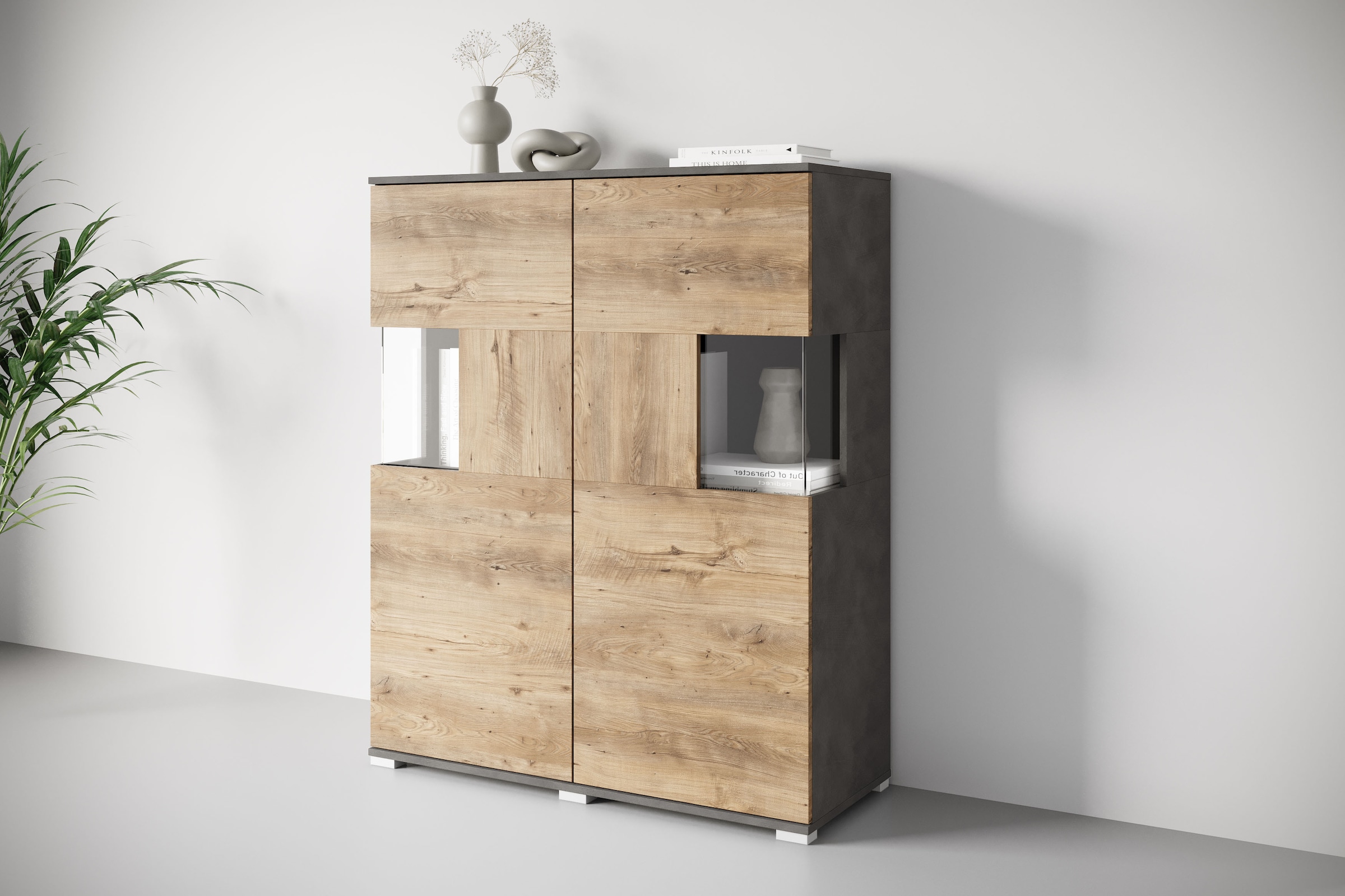 INOSIGN Highboard »Kenia«, (1 St.), Modernes Highboard mit Glastüren, Breite 100 cm