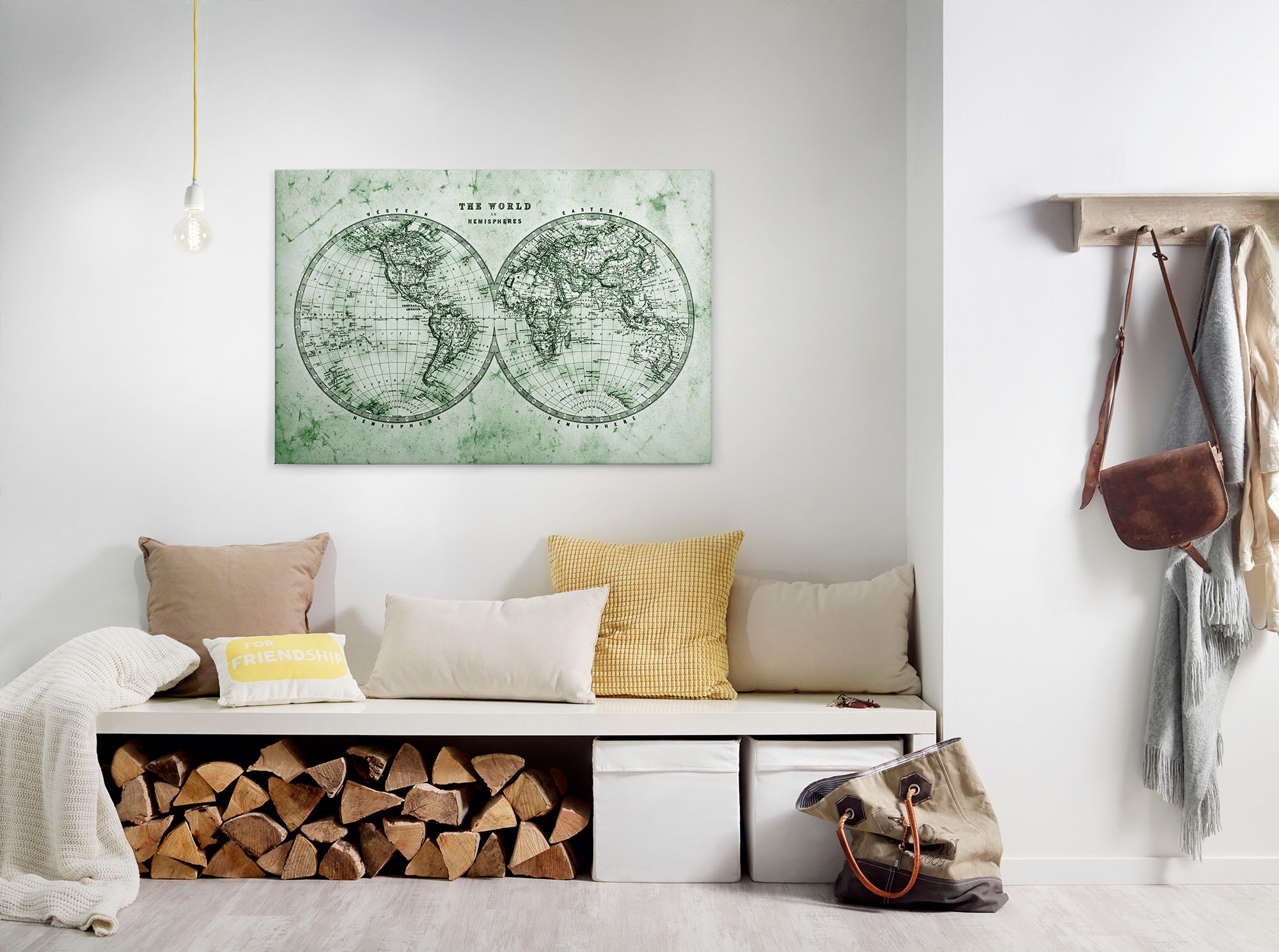 A.S. Création Leinwandbild "Hemispheres" Kunst 1 Stk. tlg. Atlas Weltkarte Antik Vintage Keilrahmen Leinwand-Bild Wohnzimmer Wand