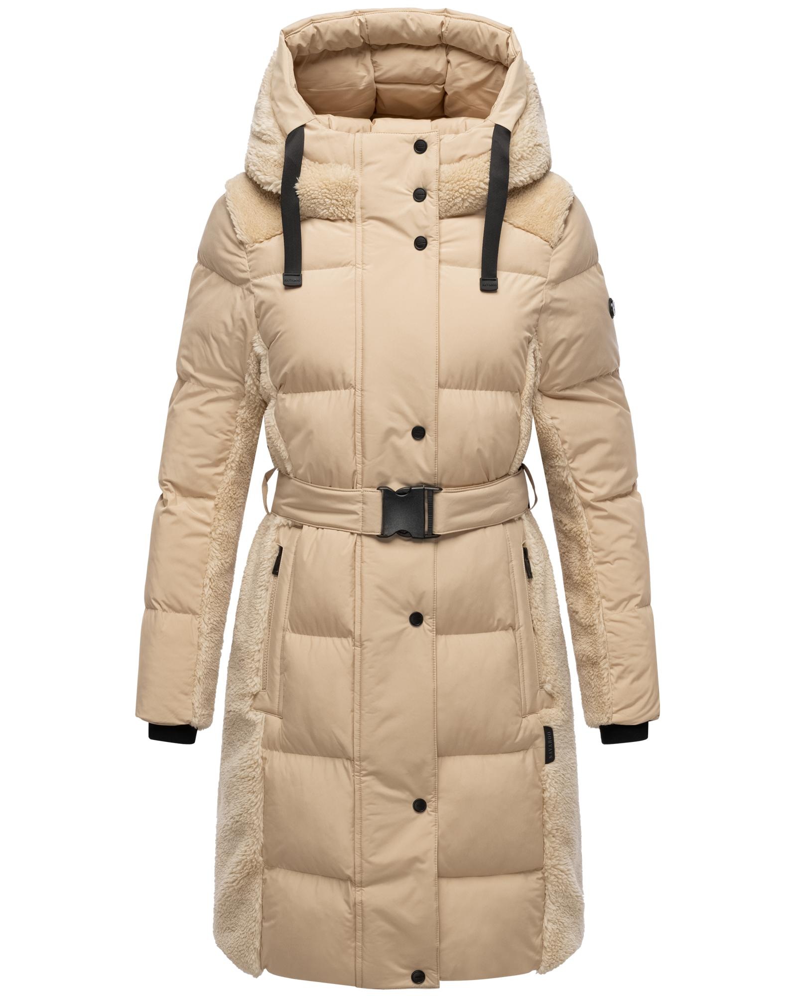Navahoo Wintermantel "Funkelteddy 14" Warmer Mantel mit Teddyplüsch-Akzenten und Taillengürtel