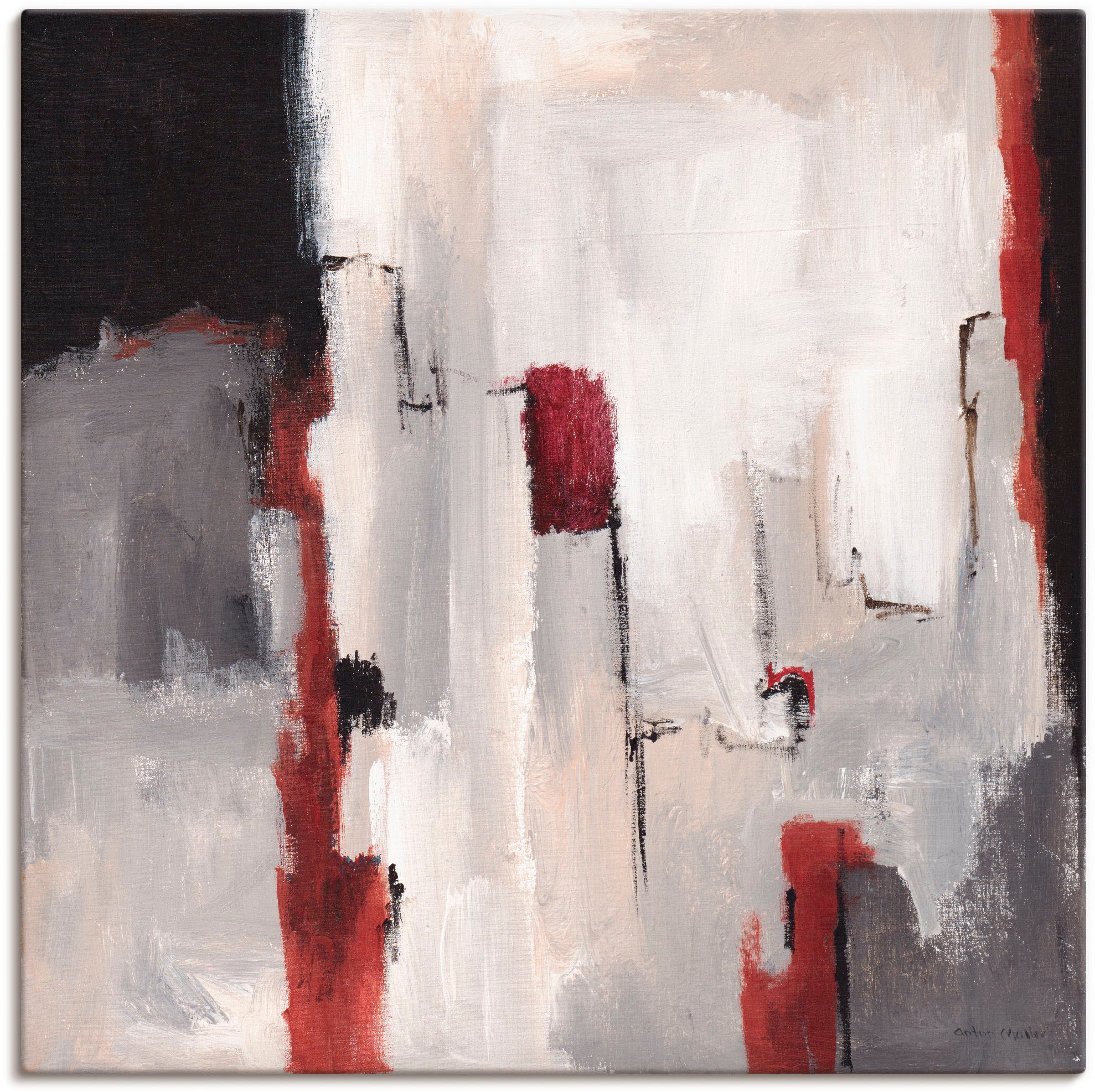 Artland Leinwandbild "Rot an Grau II" Gegenstandslos 1 Stk. tlg. auf Holzra günstig online kaufen