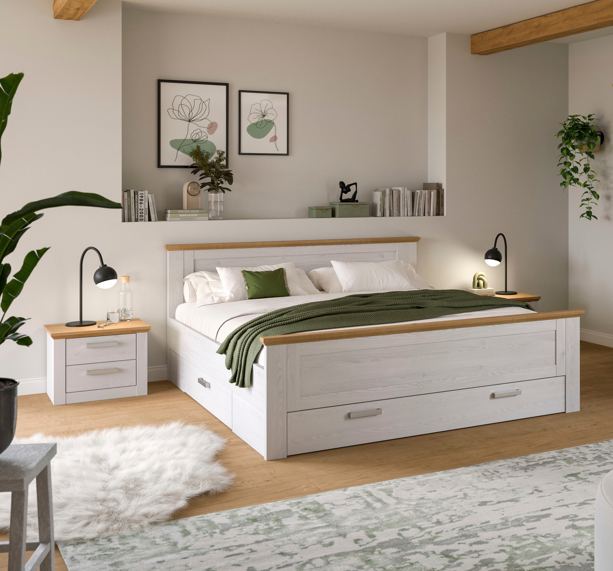 Home affaire Schlafzimmer-Set "COSENZA, 3-teilig, Stauraumbett & 2x Nachttisch" Matratzengröße 180x200 cm, viel Stauraum, ohne Lattenrost & Matratze, 3 tlg. tlg. Schlafzimmer, Schlafen, Set, Kombination, Bettanlage