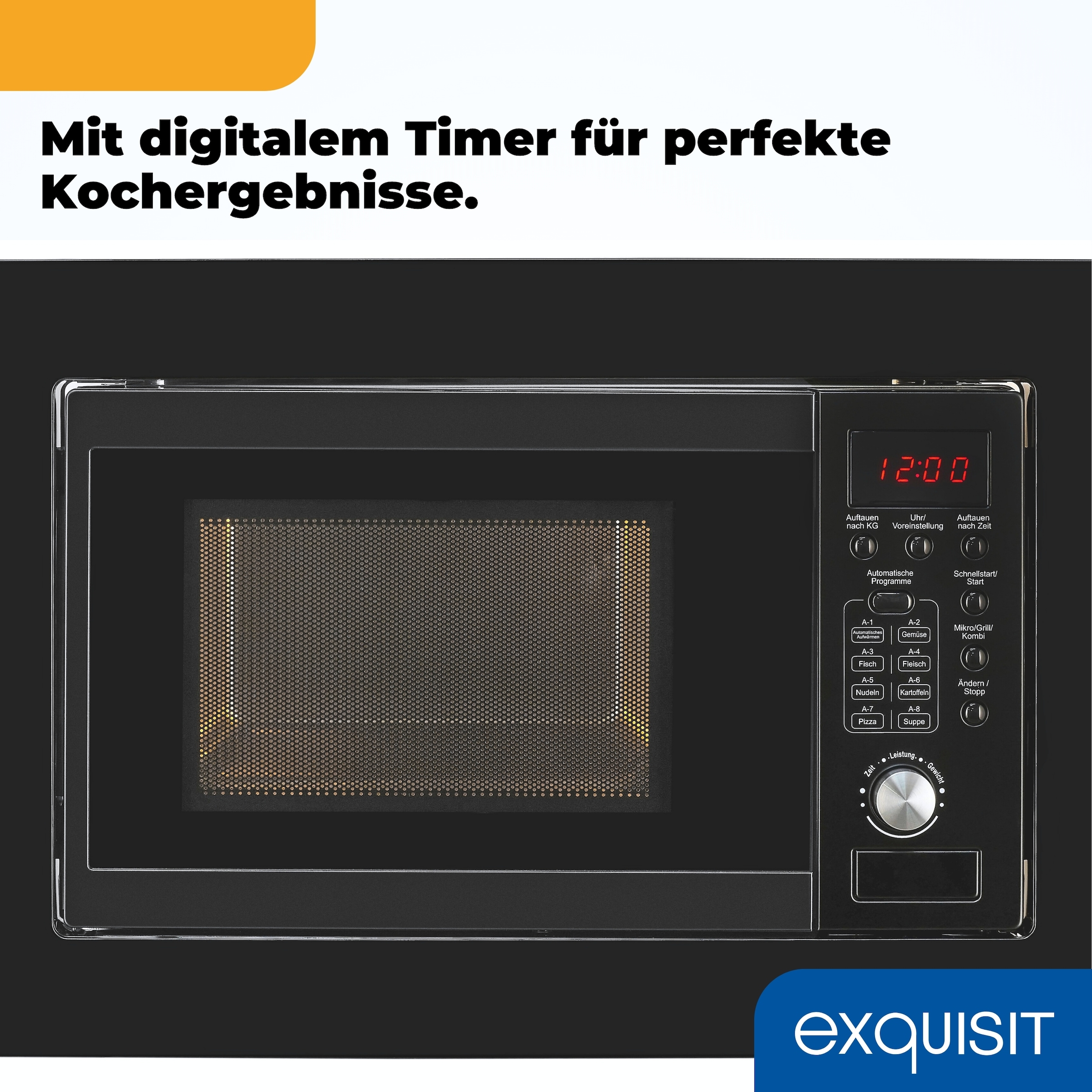exquisit Einbau-Mikrowelle »EMW20.1G schwarz« 1250 W Schonend Auftauen,schnell Aufwärmen, Grillen-einfach per Knopfdruck