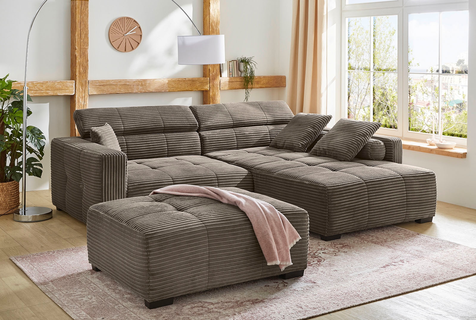 Jockenhöfer Gruppe Ecksofa »Severino L-Form im Big-Sofa-Style«, mit Kopfteilverstellung, rechts/links montierbar, Wellenfederung