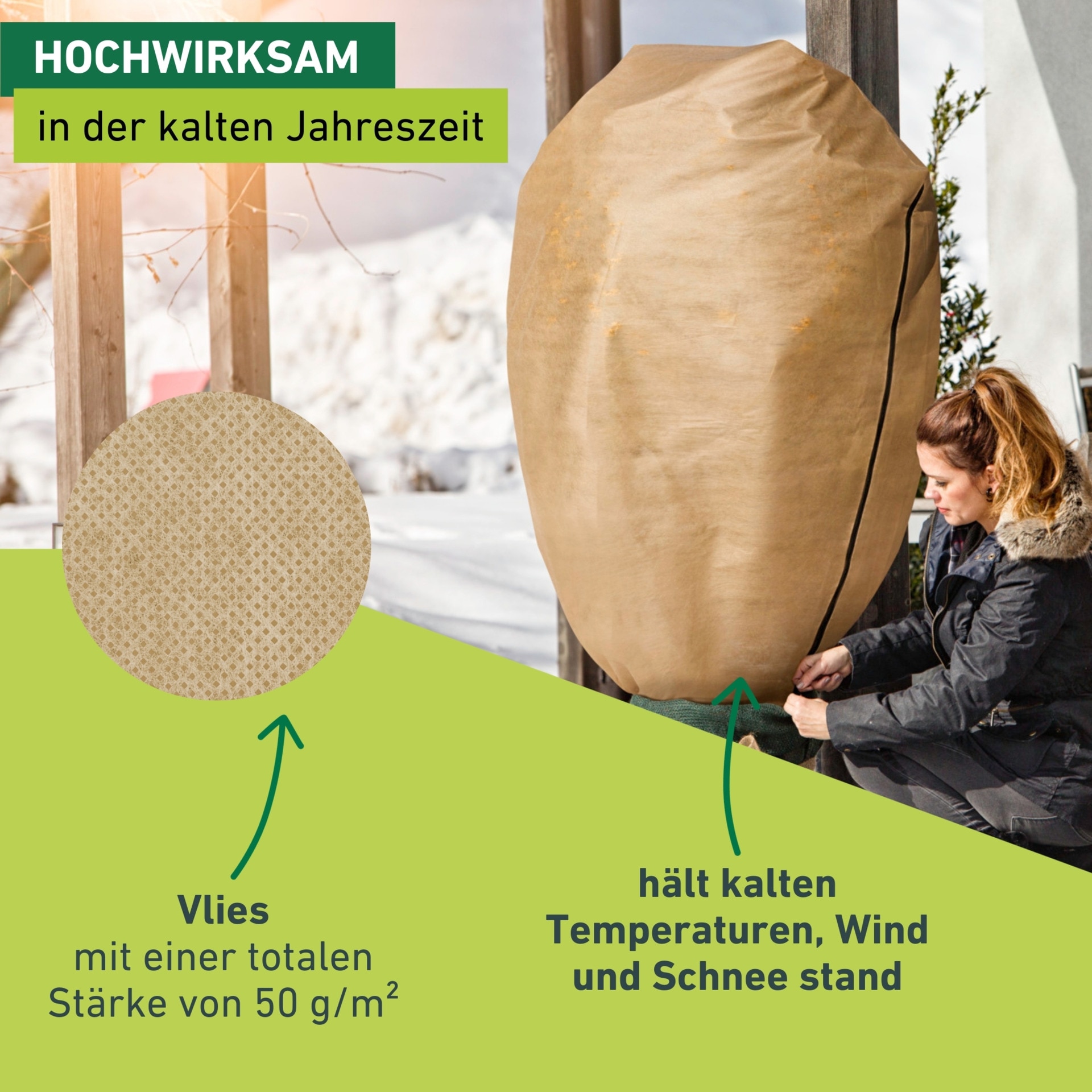 Windhager Winterschutzvlies »Protect XXL, Gartenvlies zum Abdecken von Pflanzen, beige« 1 Stk. tlg. Frostschutzvlies mit Kordelstopper und Reißverschluss, 1,4 x 2 m