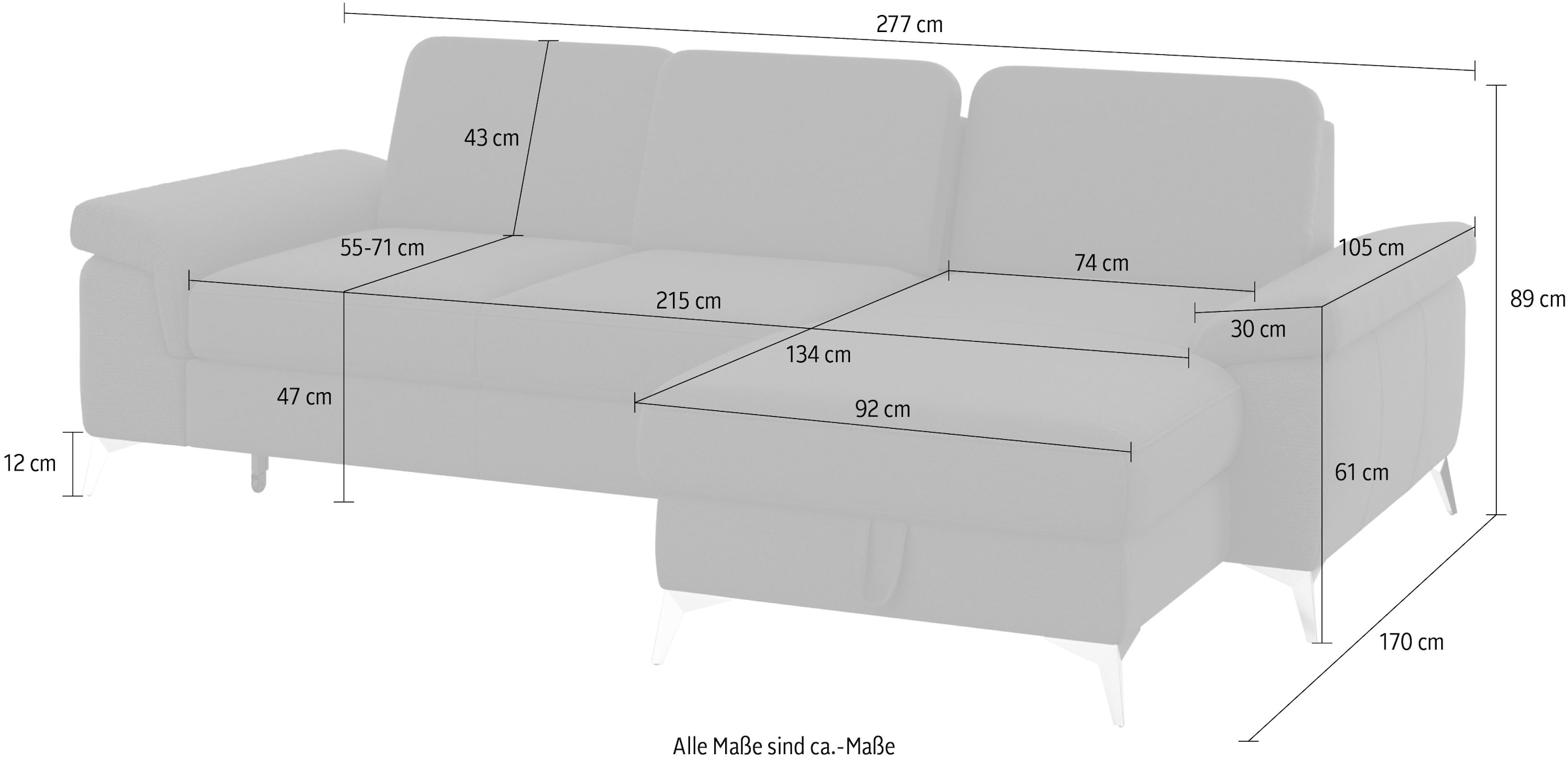 sit&more Ecksofa »Padua L-Form«, inklusive Sitztiefenverstellung, Armteilfunktion und Federkern