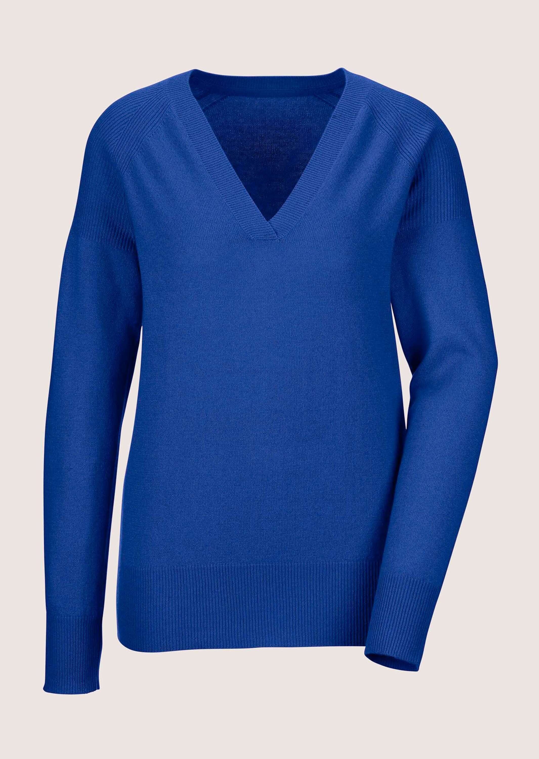 MADELEINE Longpullover "Pullover Kaschmirpullover mit V-Ausschnitt" Edles Maschenbild