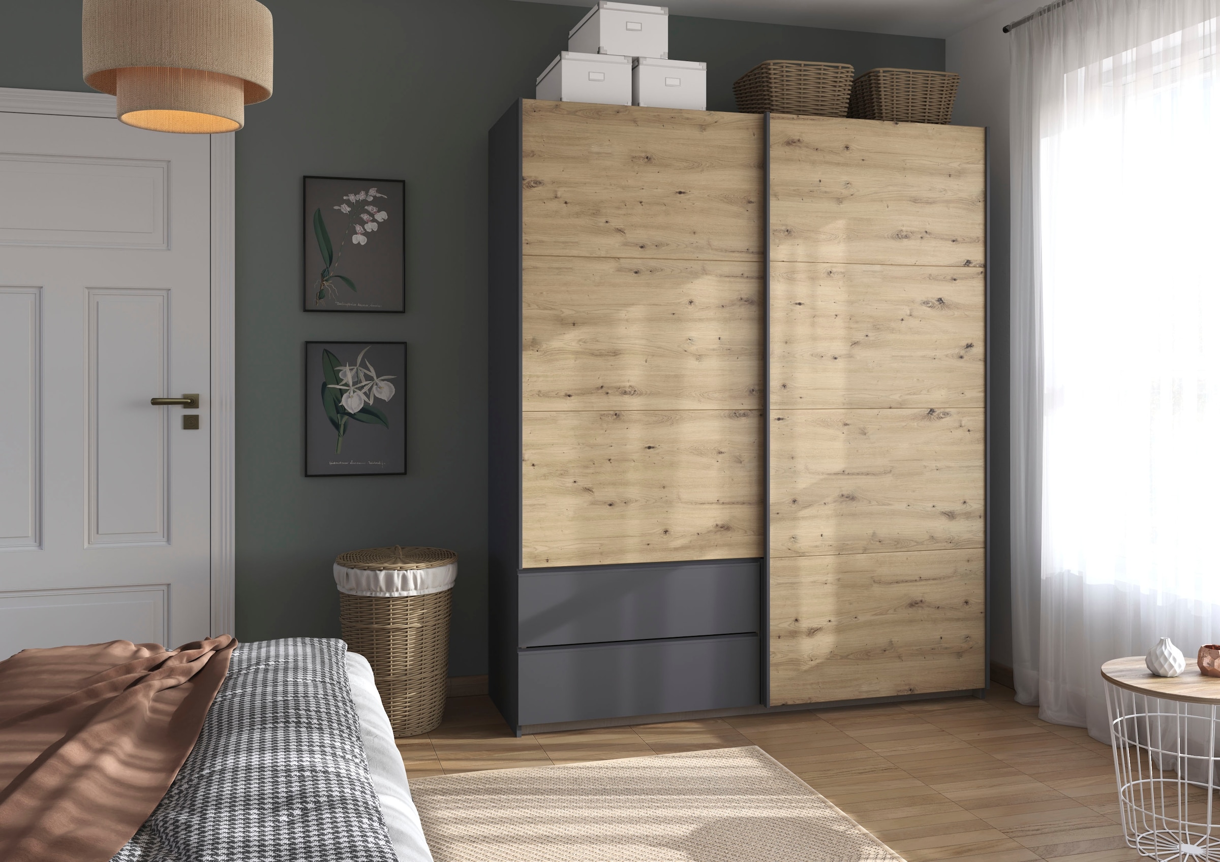rauch Schwebetürenschrank »Kleiderschrank Schrank Garderobe Wäscheschrank SEVILLA«, (in 3 verschiedenen Ausstattungen BASIC/CLASSIC/PREMIUM), Metall-Griffleisten alufarben oder Graumetallic MADE IN GERMANY