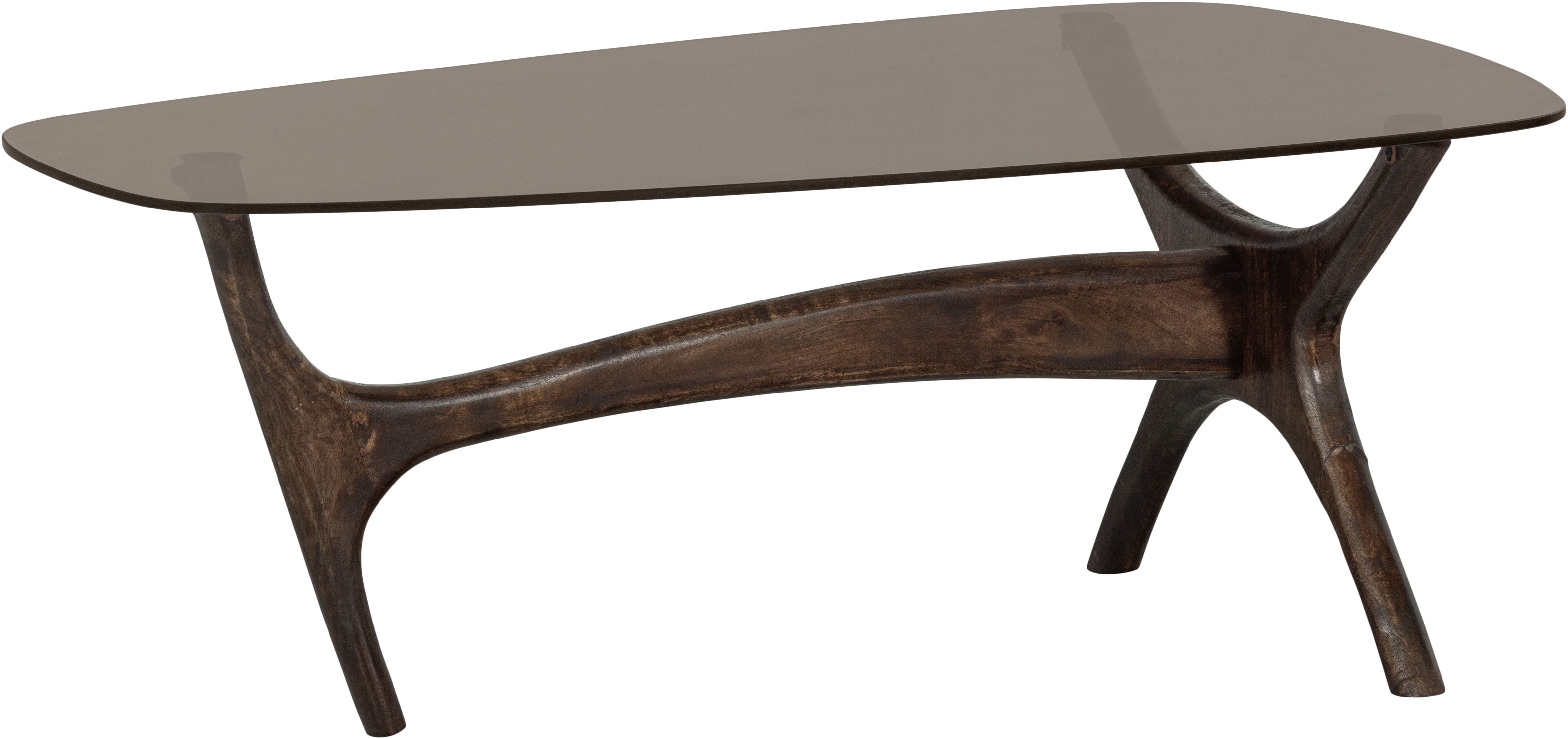 WOOOD Couchtisch "Flash mit Glasplatte und Mangoholzgestell 110x60x42 cm" Handgefertigtes Glas – leichte Unebenheiten sind herstellungsbedingt