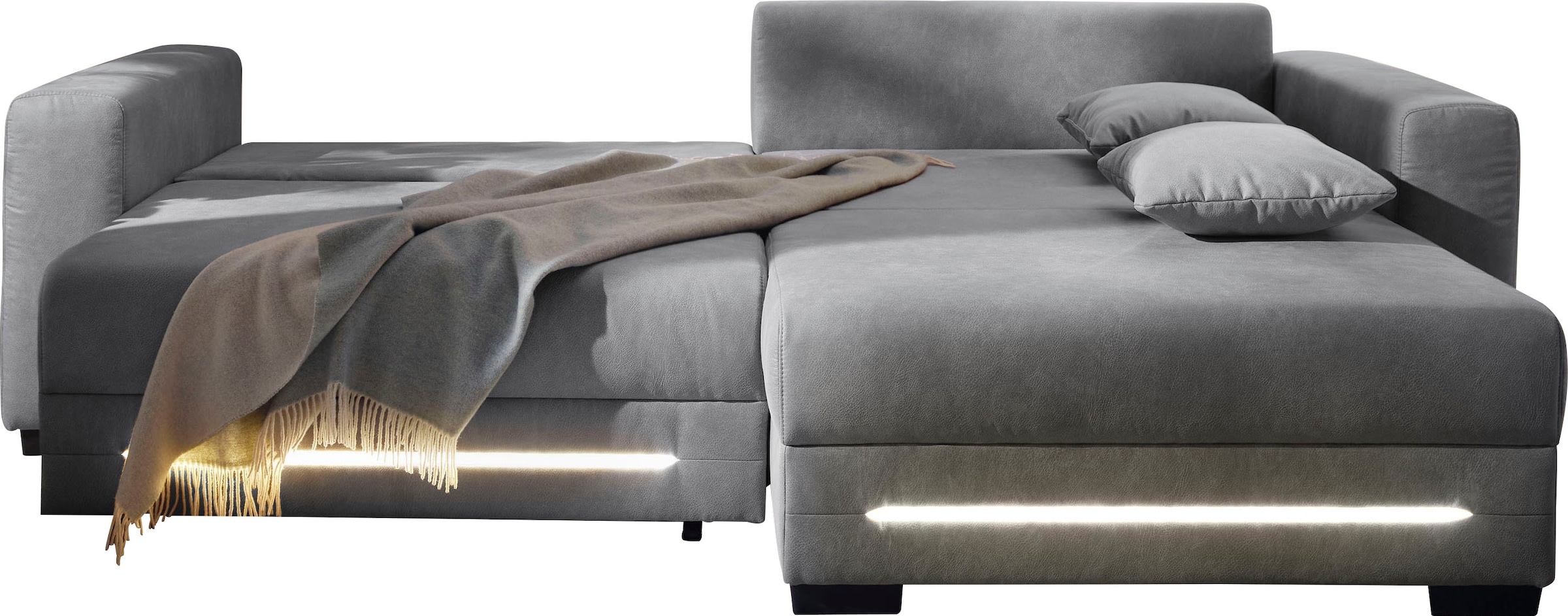 Jockenhöfer Gruppe Ecksofa »Spotlight, L-Form, mit dimmbarer LED-Beleuchtung«, inkl. Bettfunktion & Bettkasten, Ottomane links/rechts montierbar