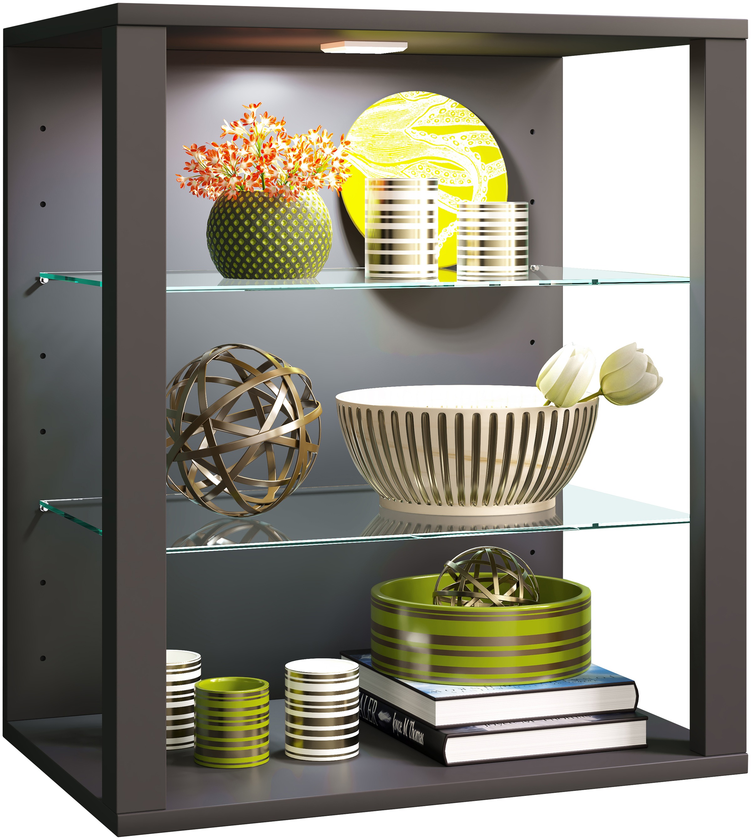 Wandregal VCM, B:52cm T:35cmanthrazit, Wohnzimmer, Regale, "Holz Glas Stand Vitrine Sammelvitrine Glasol SW"