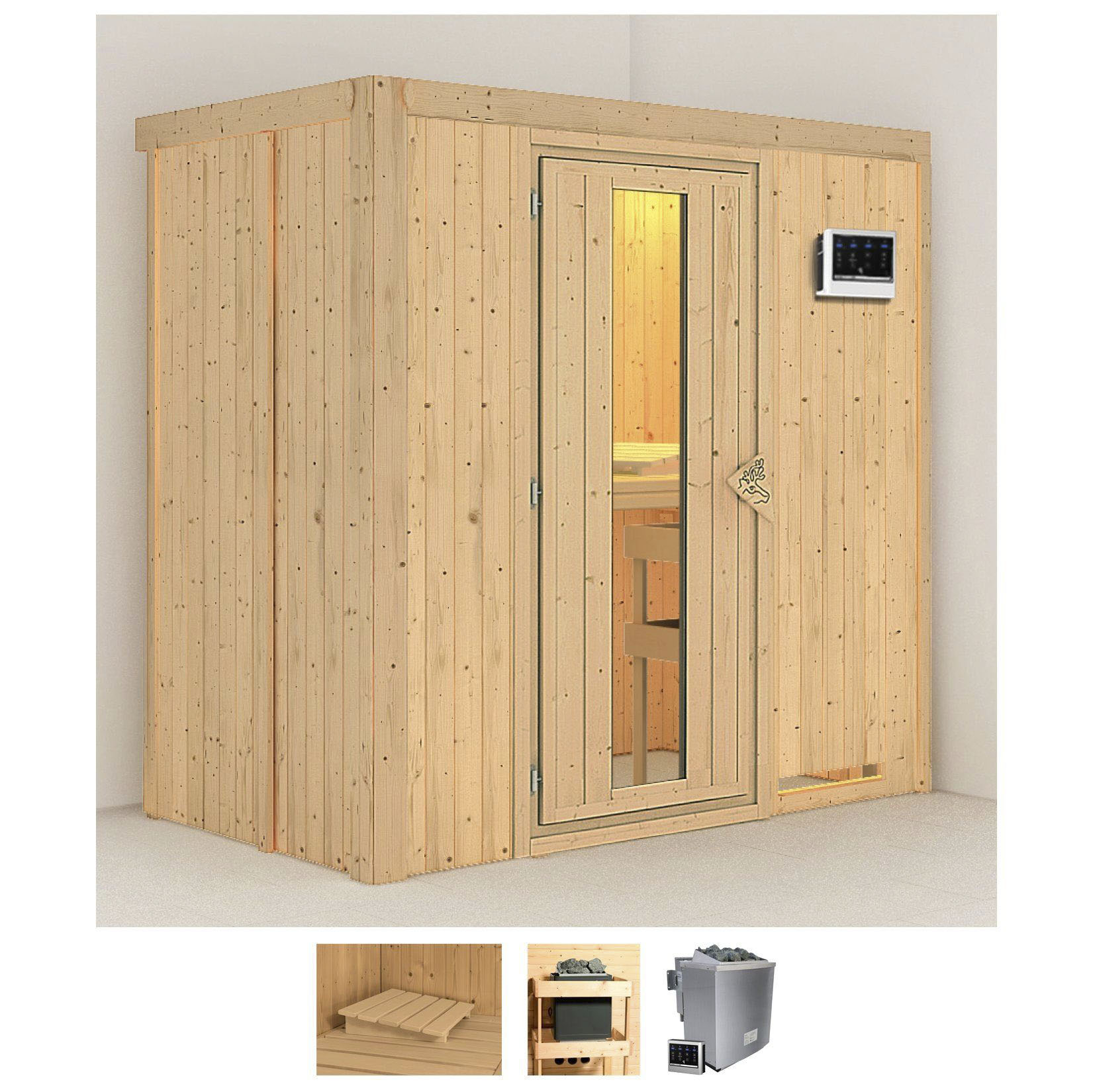 Karibu Sauna "Vada" Set, Ofen 9 kW Bio externe Strg easy