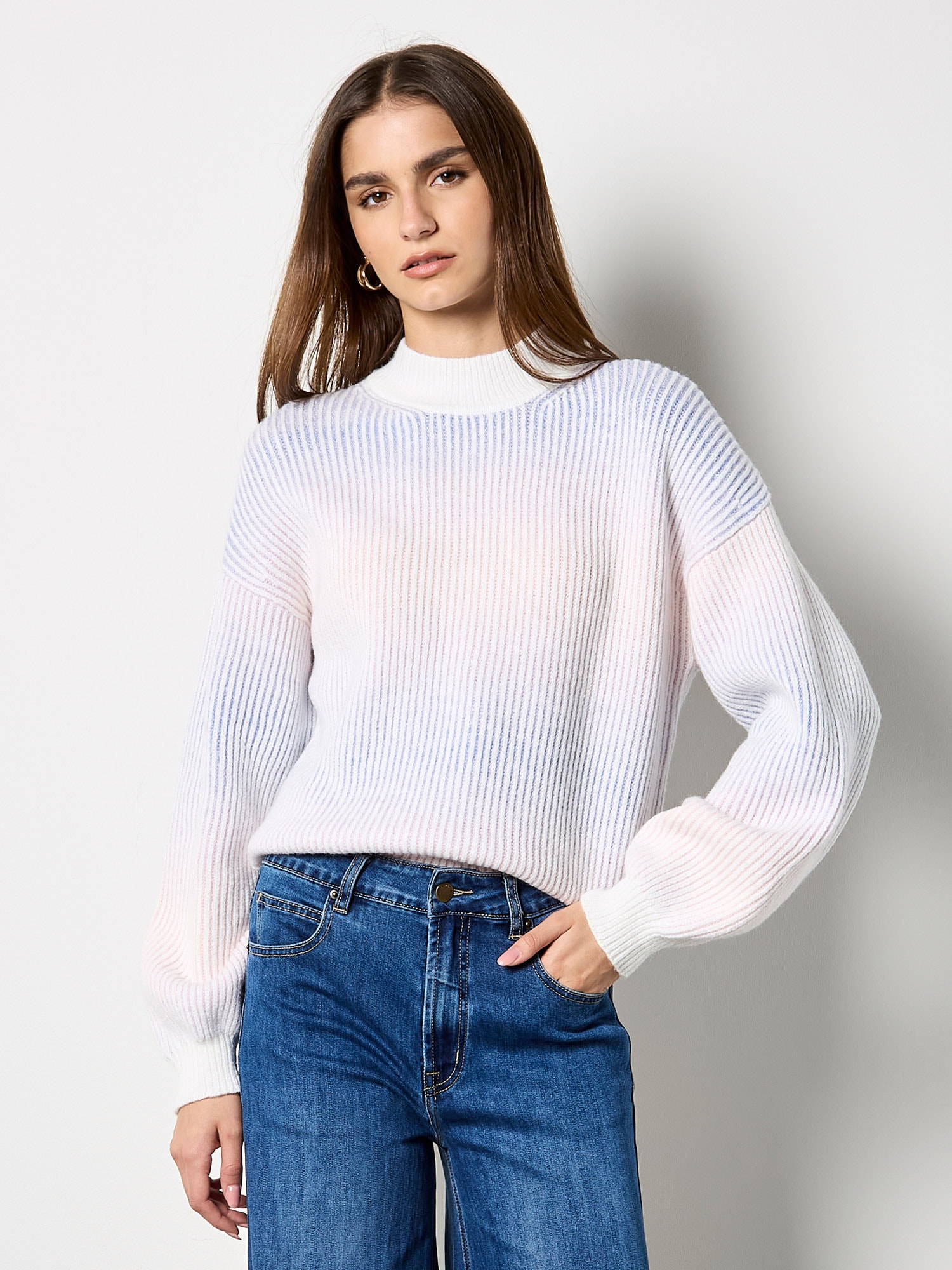 Apricot Strickpullover "Stehkragenpullover" in Rippstrick