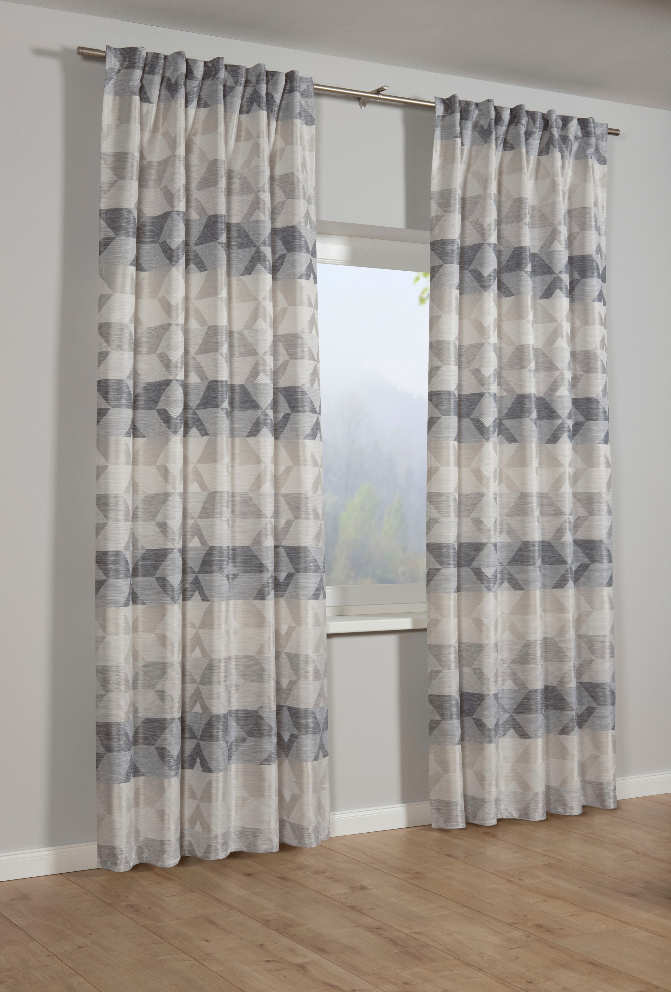 GARDINIA Gardine "Schal mit Gardinenband Jacquard Raute" verdeckte Schlaufe günstig online kaufen