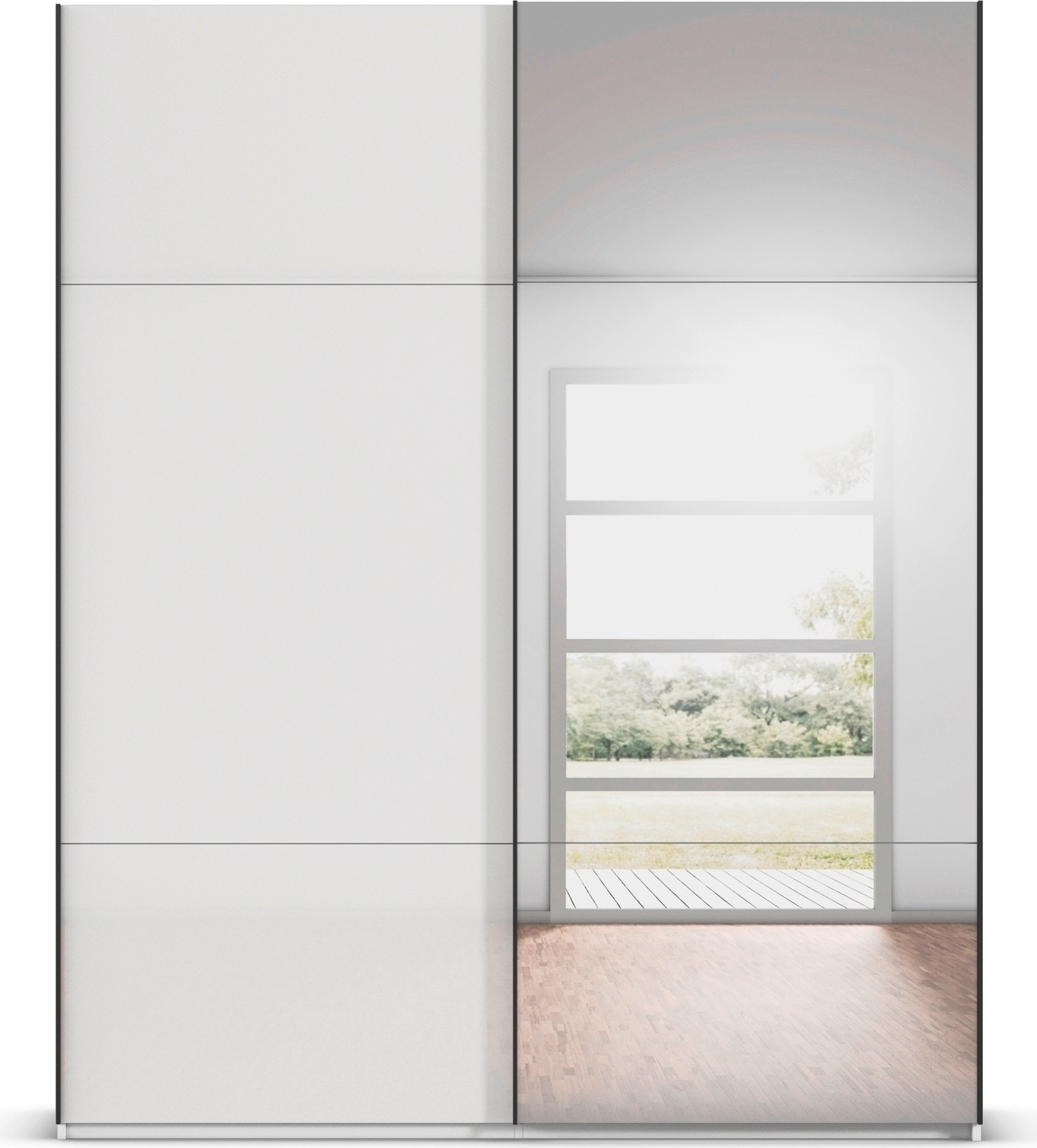 rauch Schwebetürenschrank »Kleiderschrank Schrank Garderobe Schlafzimmerschrank CONTIDO«, (in 3 verschiedenen Ausstattungen BASIC/CLASSIC/PREMIUM), aus hochwertigem Material in 6 Breiten 2 Griff-Farben MADE IN GERMANY