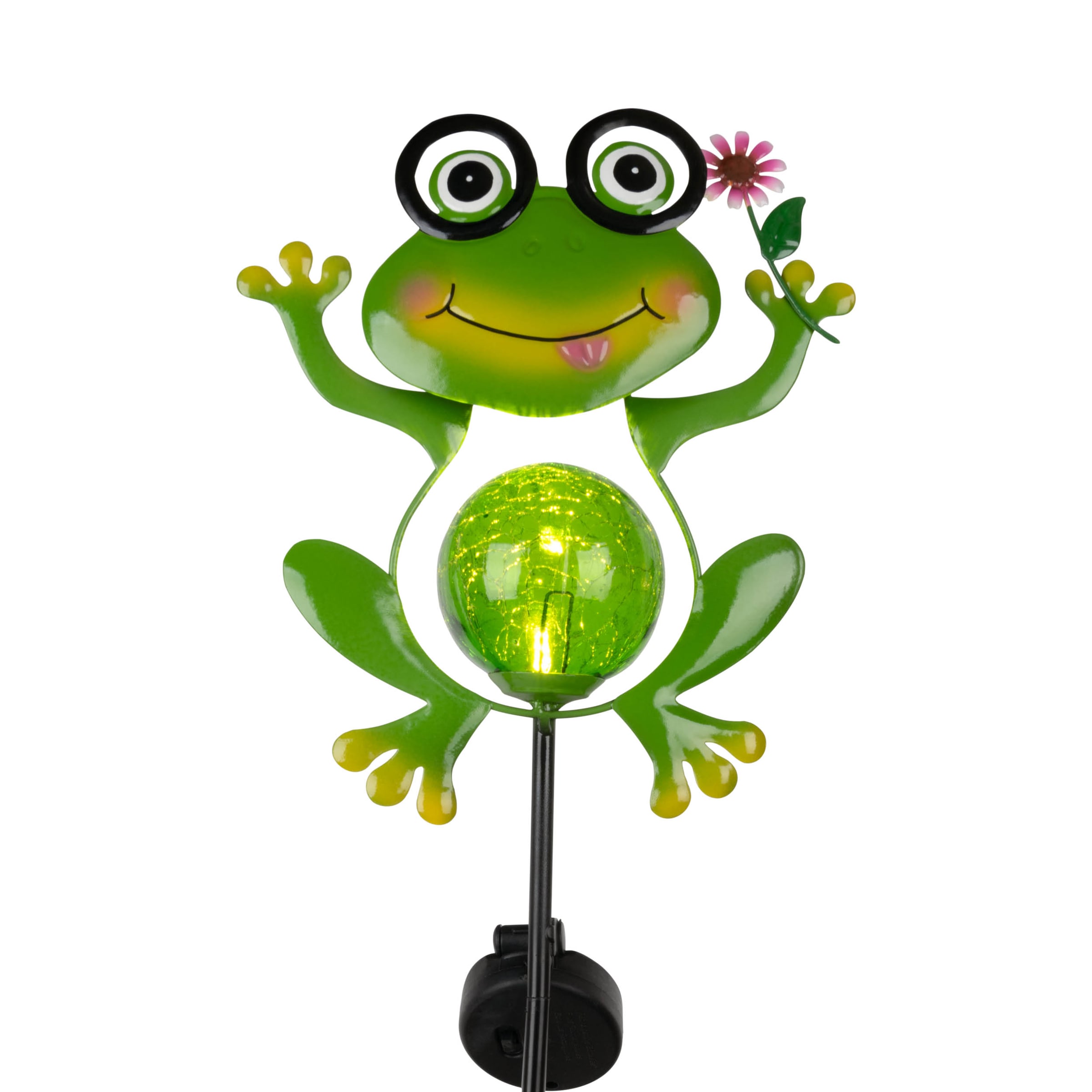 näve LED Solarleuchte »Froggy« LED-Modul 1 Stk. Warmweiß Erdspieß Frosch mit Blume, grün, H: 90cm, warmweiß, 6-8h Leuchtdauer