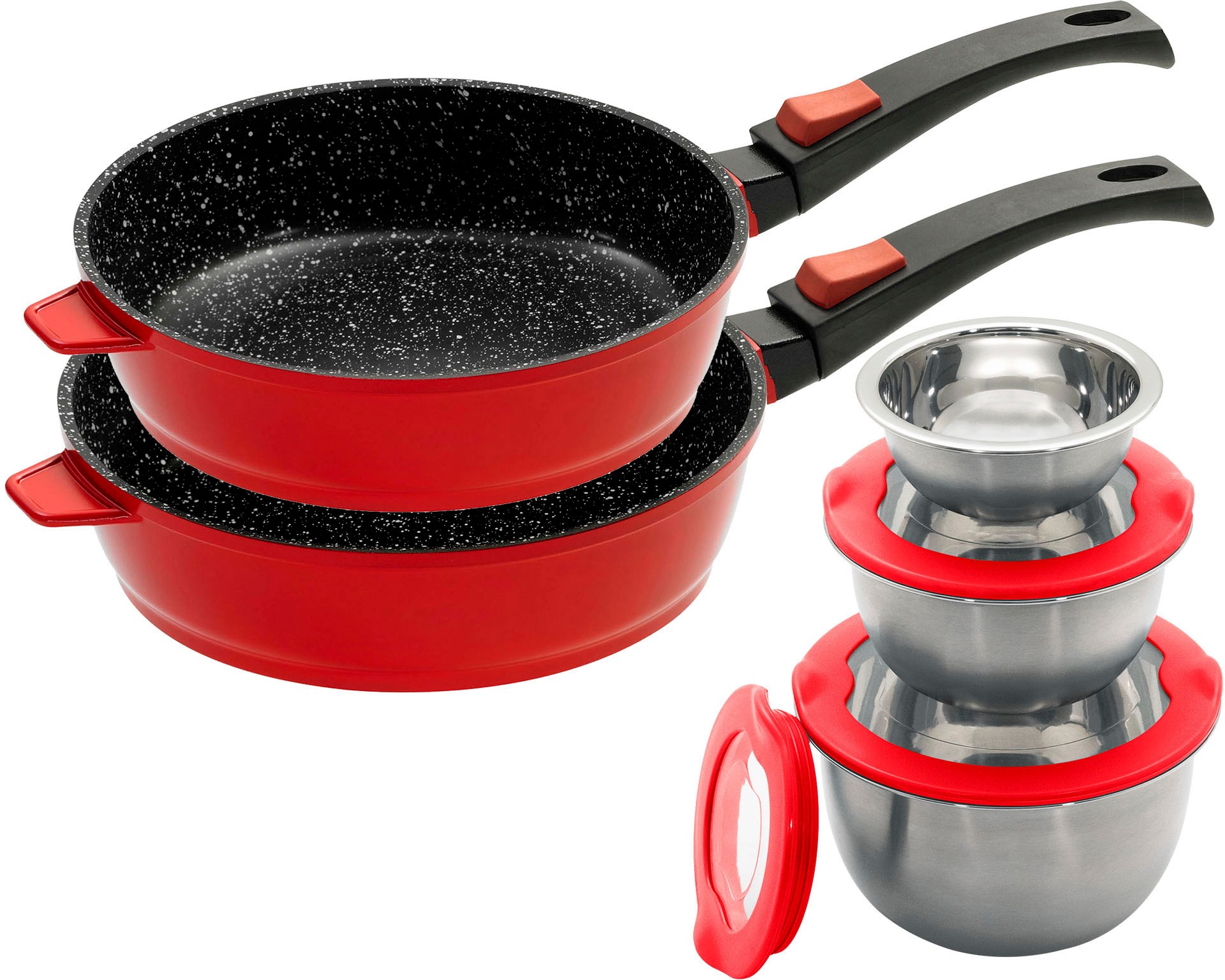 KING Pfannen-Set Aluminiumguss Set, je 1 Pfanne Ø 24/28 cm, 3 Schüsseln Ø17 günstig online kaufen