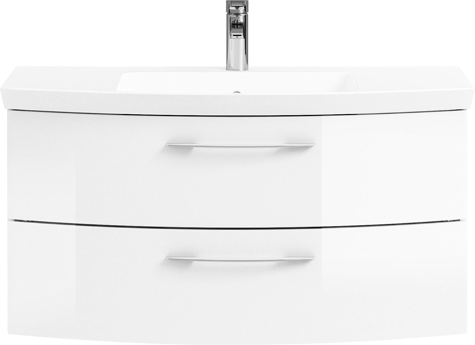 Saphir Badmöbel-Set »Cassca Sprint 3-teilig Mineralmarmor-Waschtisch mit LED-Spiegelschrank«, (4 St.), Midischrank, inkl. Türdämpfer, 4 Türen, 4 Schubladen