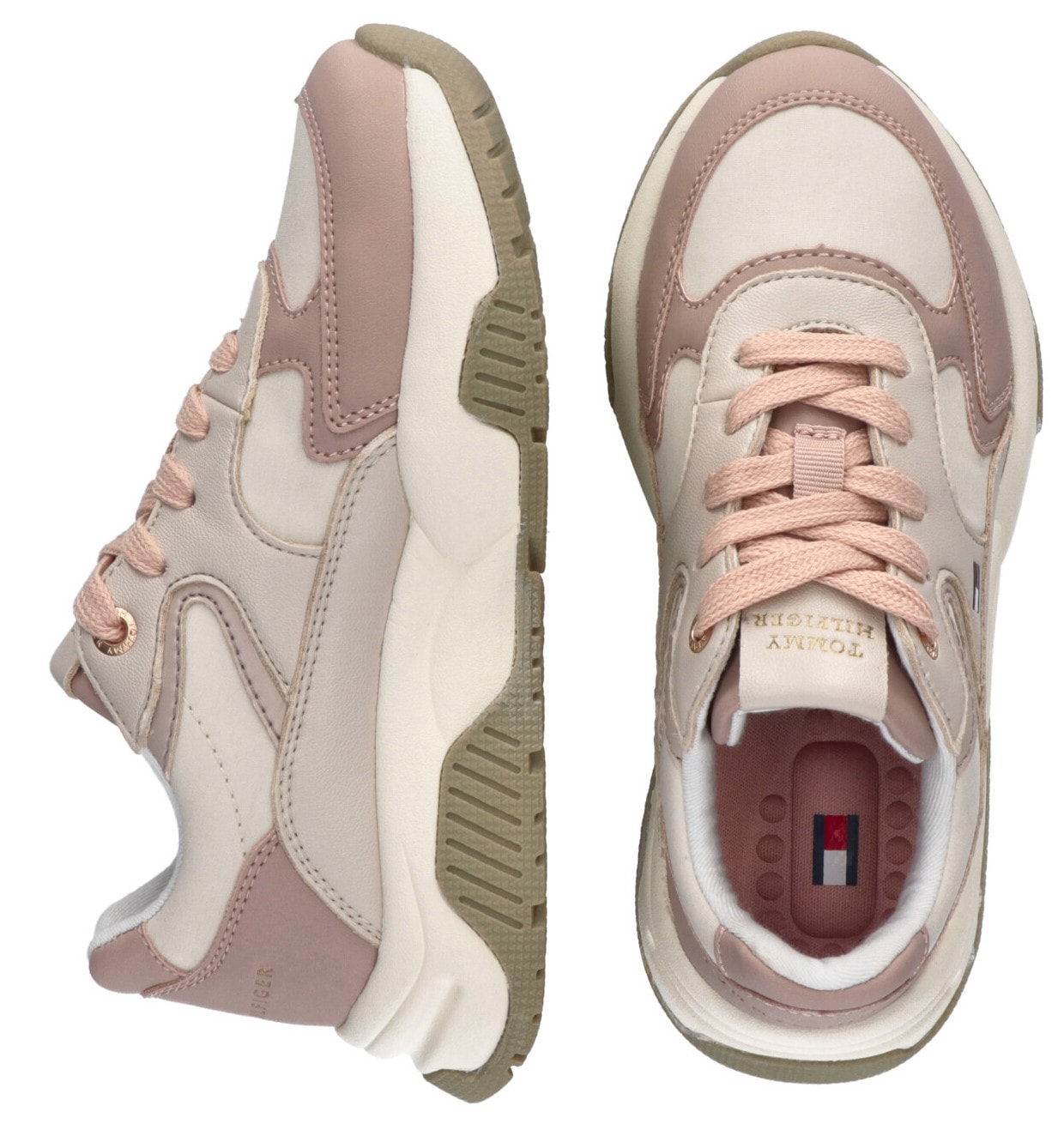 Modischer Sneaker mit besonderer Sohle und Material Mix - pink