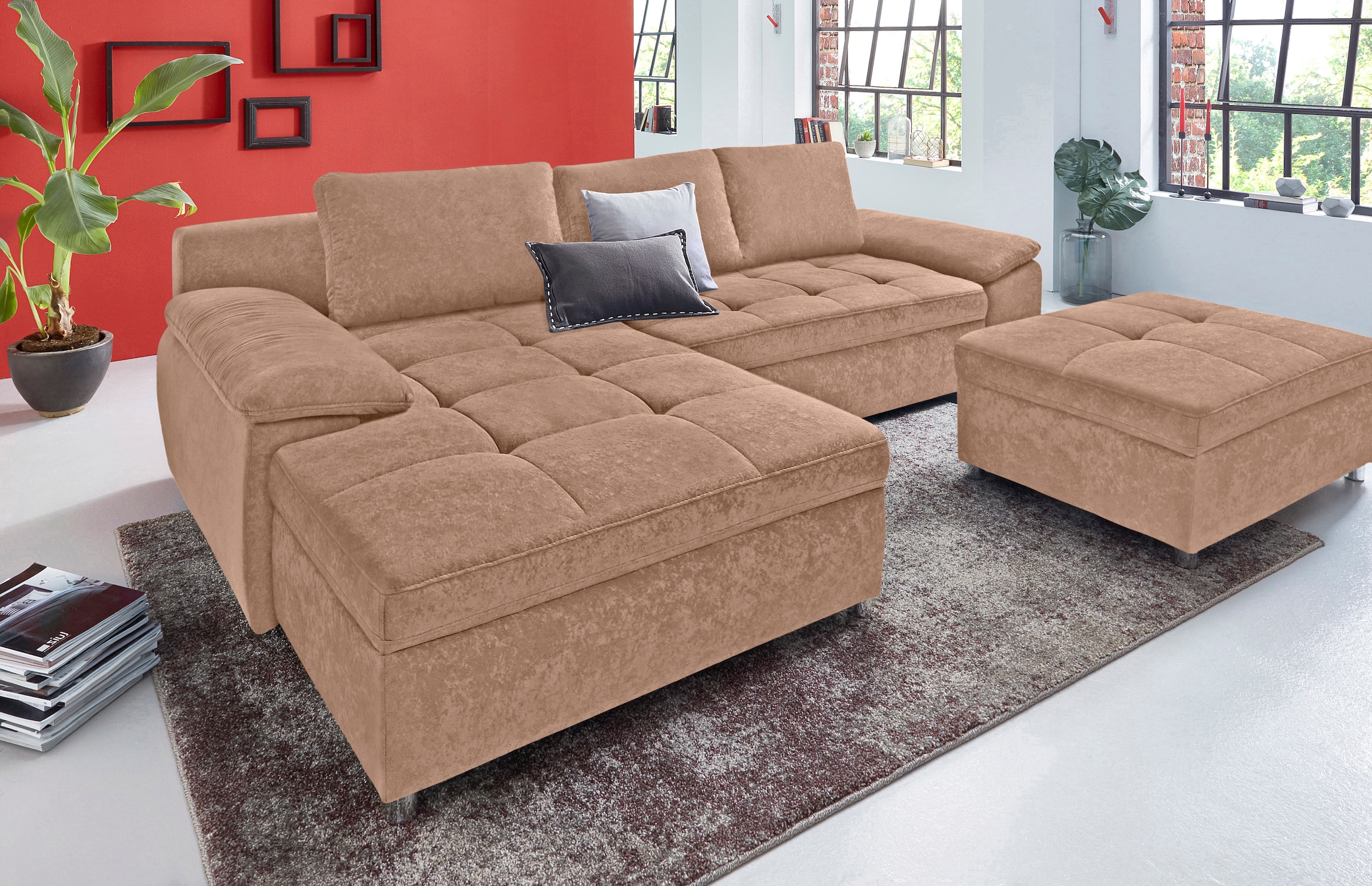 OTTO home Ecksofa "Labene, L-Form, B: 270/290 cm, Bettfunktion & Bettkasten wählbar" XL/XXL wählbar, Federkern wählbar, lose Rückenkissen, modernes Design