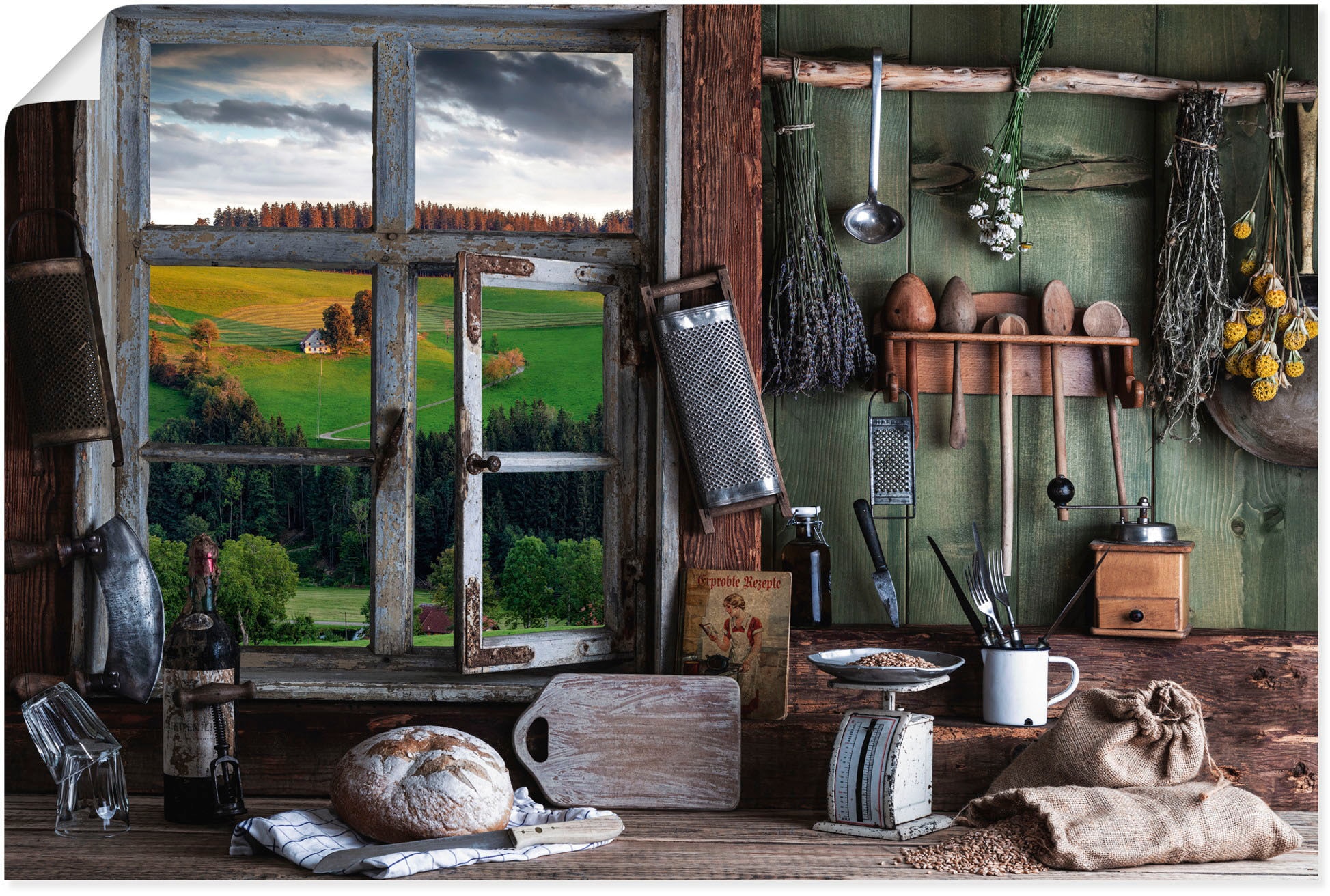Artland Poster »rustikale Bauernküche«, Arrangements, (1 St.), als Alubild, Leinwandbild, Wandaufkleber oder Poster in versch. Größen
