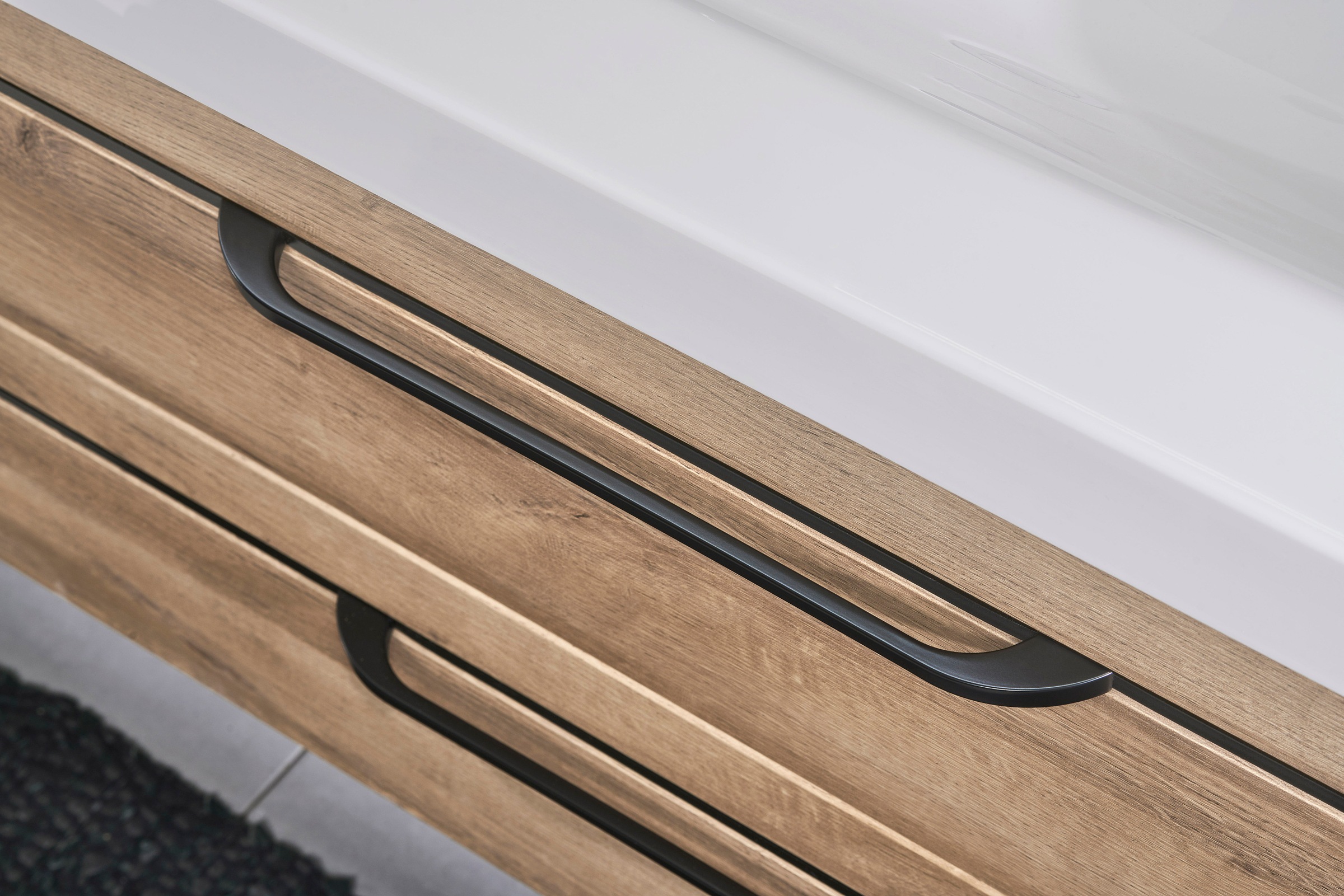 Saphir Waschtisch »Serie Balto Mineralmarmor-Waschtisch mit Unterschrank, 123 cm breit«, Waschplatz mit 2 Schubladen, Badschrank in verschiedenen Ausführungen
